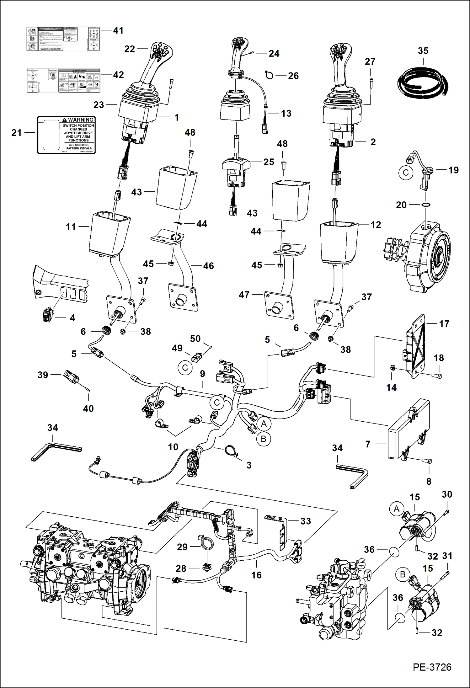 Схема запчастей Bobcat A-Series - CONTROLS ELECTRICAL (Selectable Joystick Controls) (S/N A5GW11001 - 19999, A5GY11001 - 19999) ELECTRICAL SYSTEM