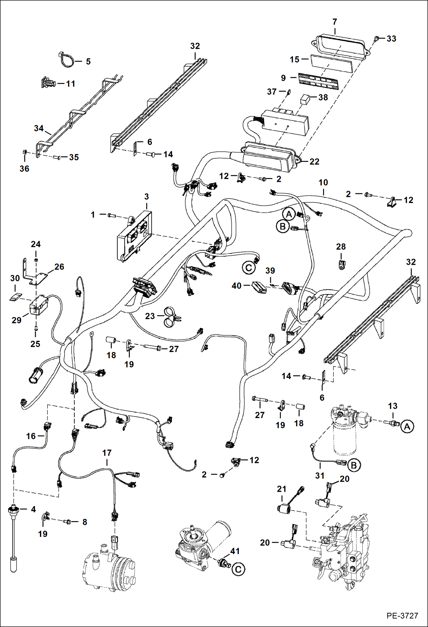 Схема запчастей Bobcat A-Series - ENGINE ELECTRICAL (W/Controller) (S/N A5GW11001 - 19999. A5GY11001 - 19999) ELECTRICAL SYSTEM