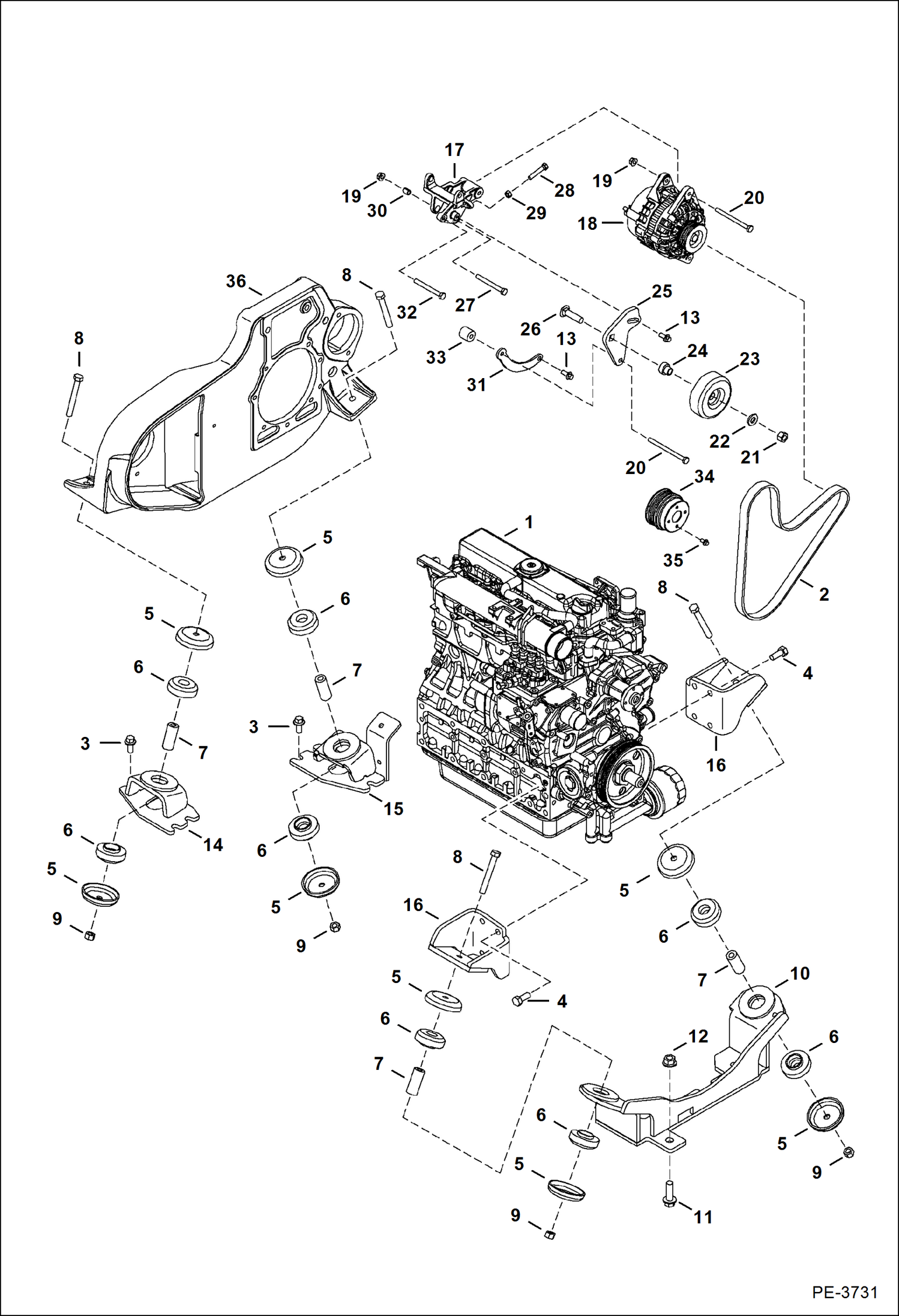 Схема запчастей Bobcat 430 - ENGINE & ATTACHING PARTS (Engine Mounts) POWER UNIT