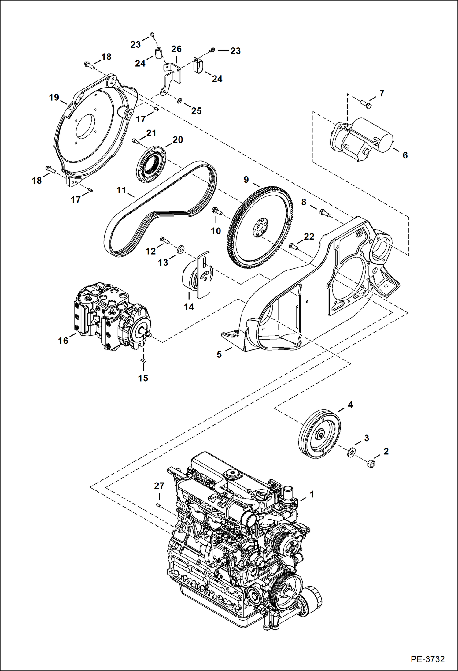 Схема запчастей Bobcat 430 - ENGINE & ATTACHING PARTS (Belt Drive System) POWER UNIT