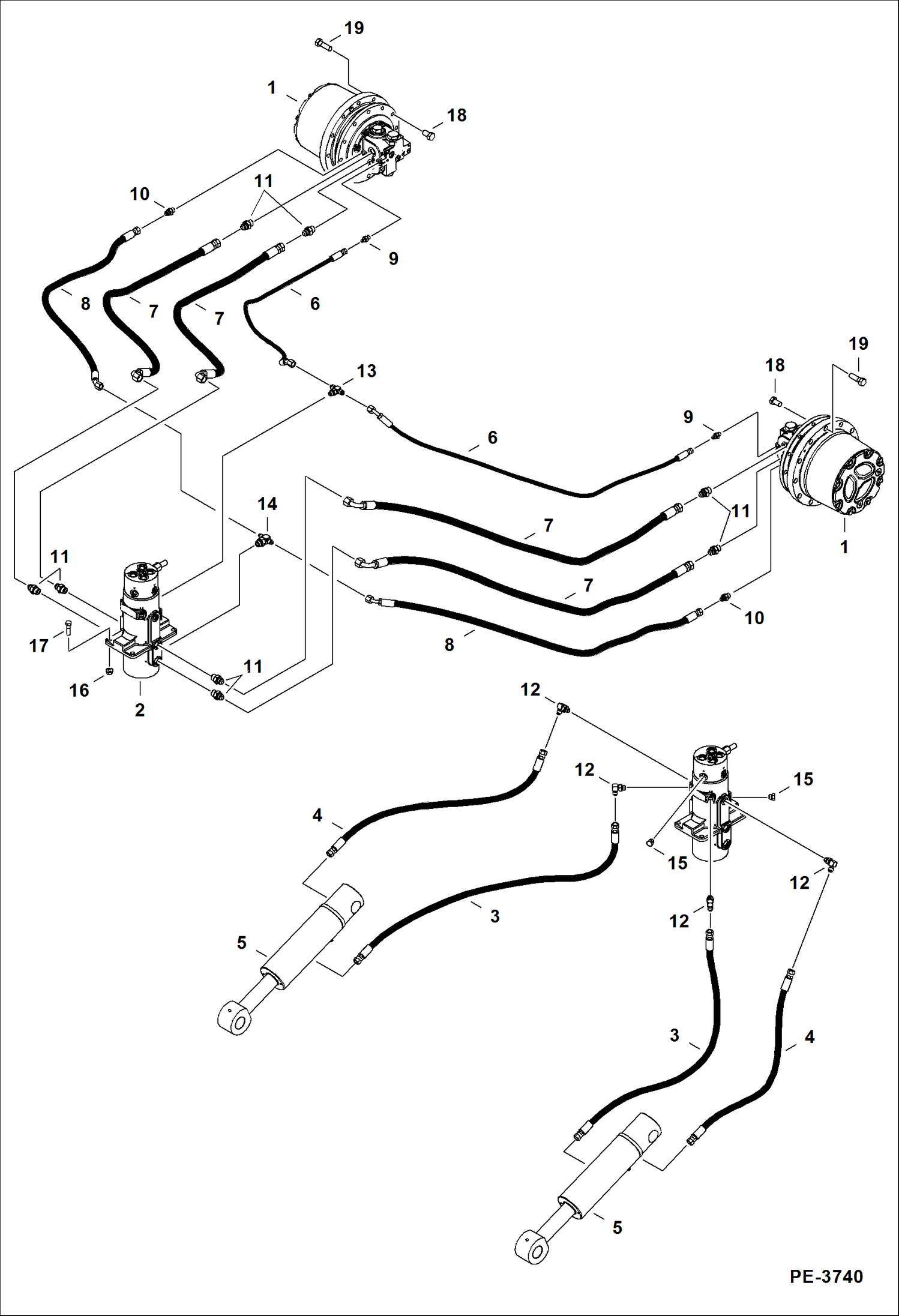 Схема запчастей Bobcat 435 - HYDRAULIC CIRCUITRY (Lower)(W/O Angle Blade Option) (S/N AA8911001 - 11012) HYDRAULIC SYSTEM