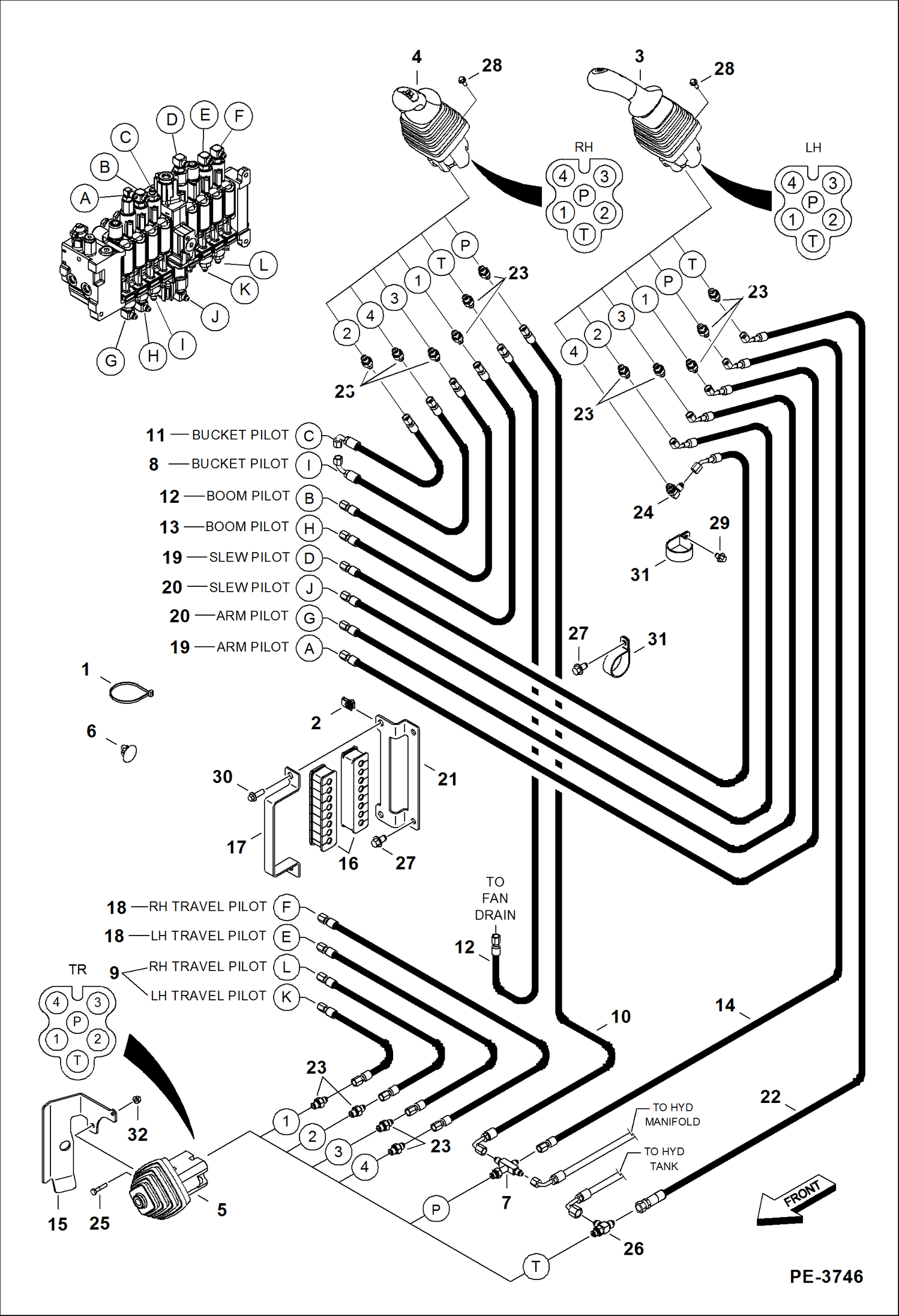 Схема запчастей Bobcat 430 - HYDRAULIC CIRCUITRY (Pilot) (S/N 562914619 & Above) HYDRAULIC SYSTEM