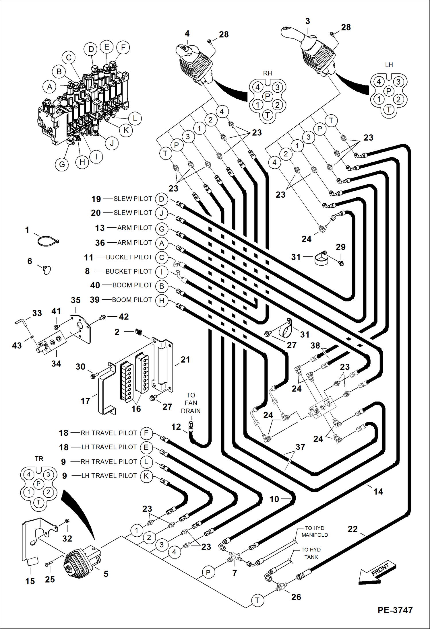 Схема запчастей Bobcat 430 - HYDRAULIC CIRCUITRY (Pilot) (ISO/STD) (S/N 562914619 & Above) HYDRAULIC SYSTEM