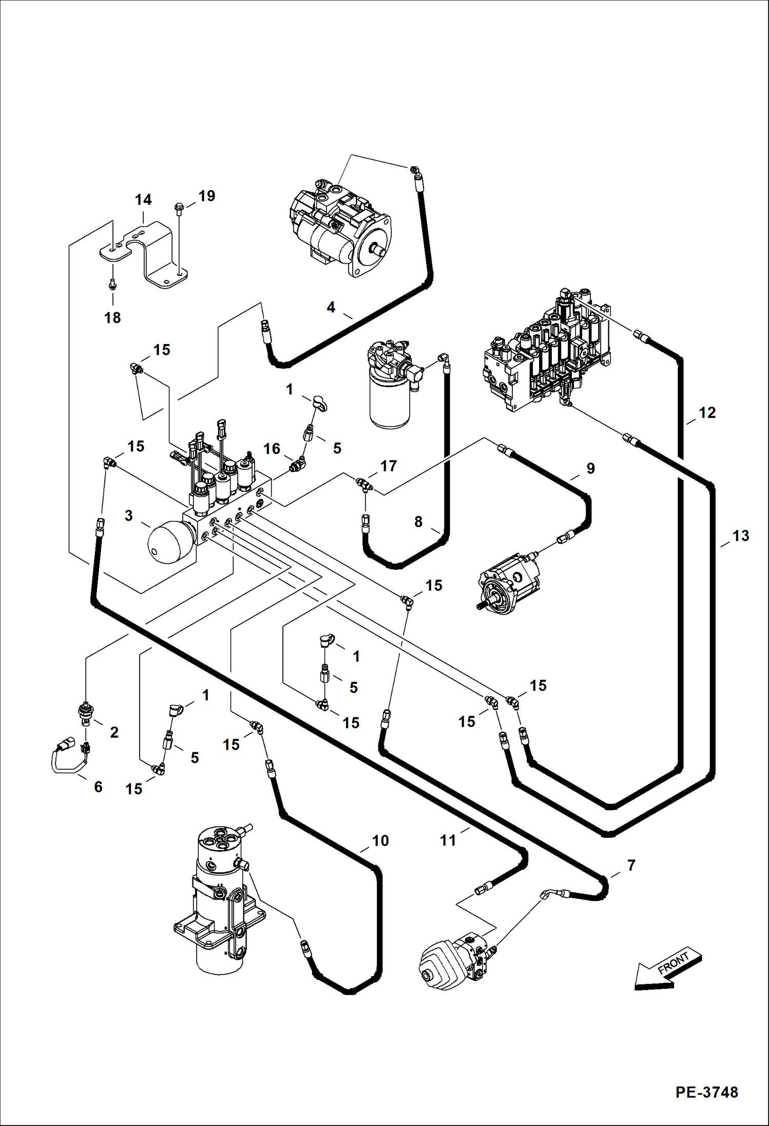 Схема запчастей Bobcat 430 - HYDRAULIC CIRCUITRY (Manifold) (S/N 563014293 & Above) HYDRAULIC/HYDROSTATIC SYSTEM