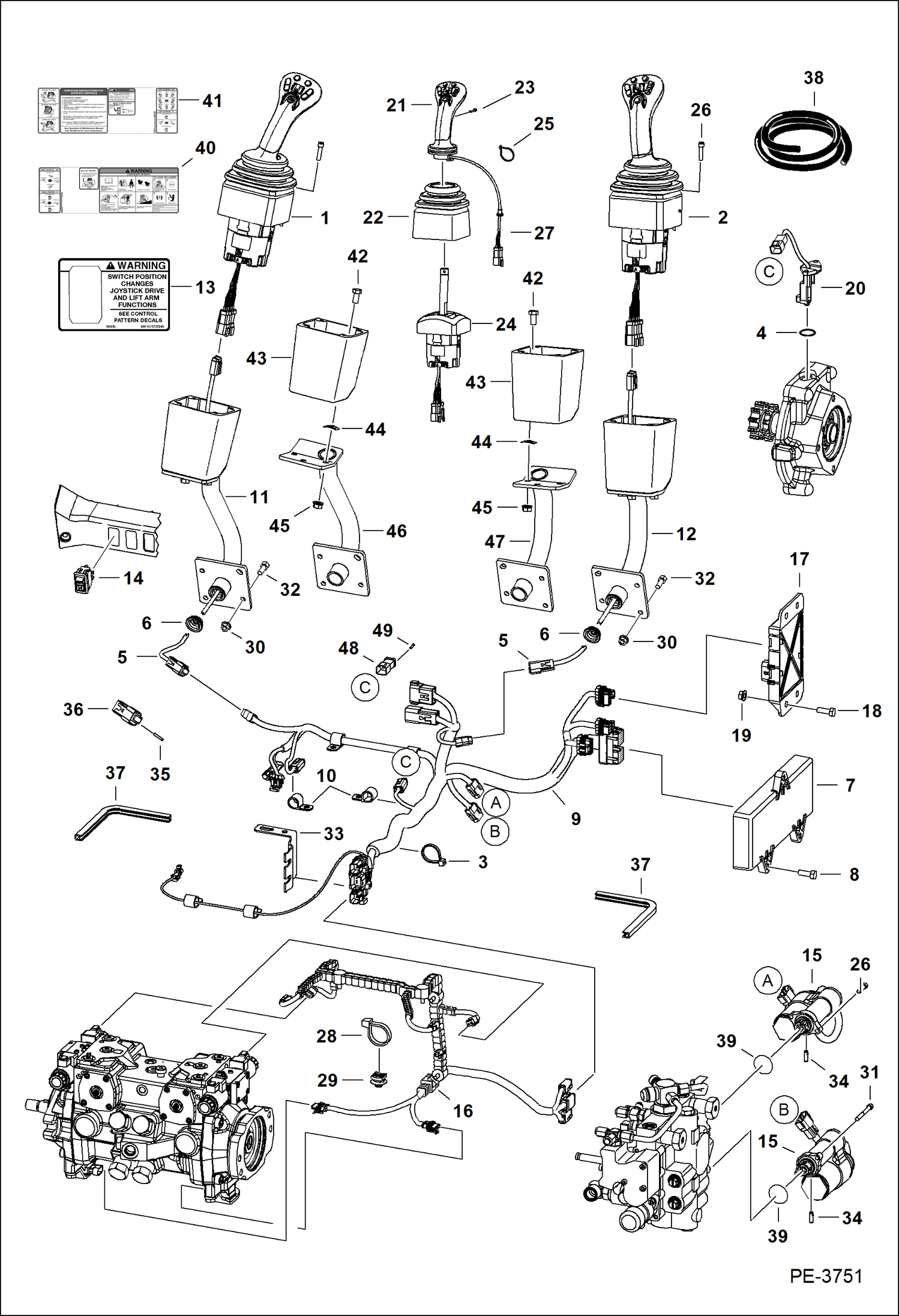 Схема запчастей Bobcat S-Series - CONTROLS ELECTRICAL (Selectable Joystick Controls) (S/N A3L119999 & Below) ELECTRICAL SYSTEM