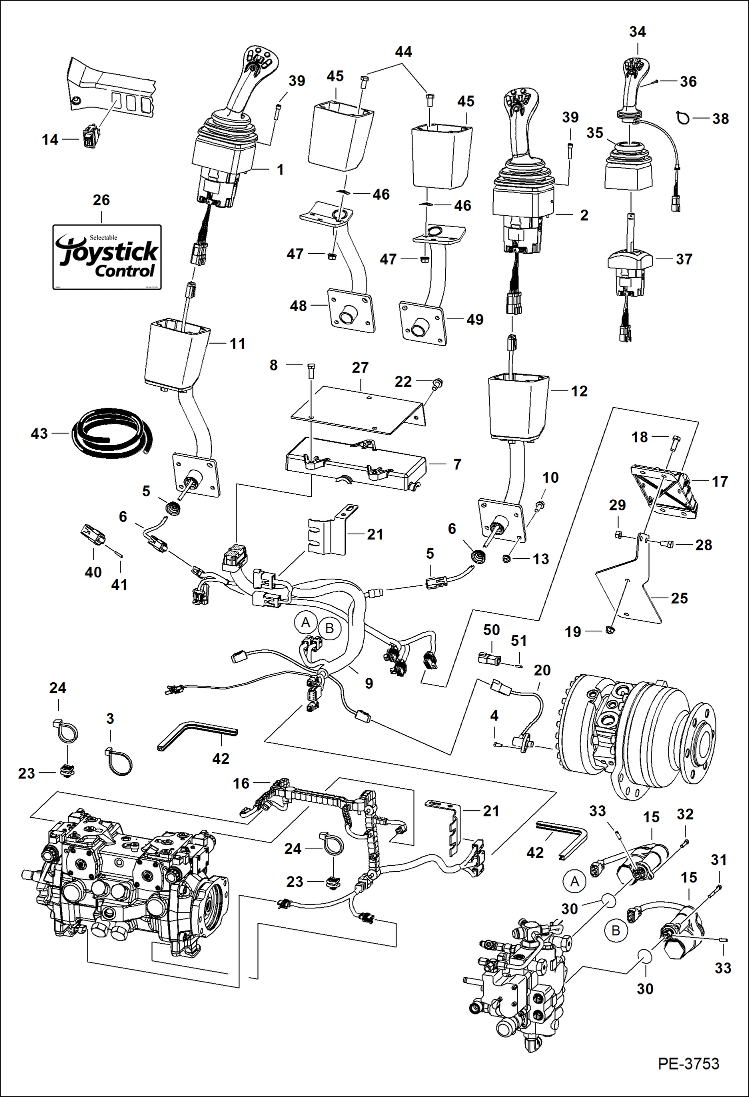 Схема запчастей Bobcat T-Series - CONTROLS ELECTRICAL (Selectable Joystick Controls) (S/N A3L719999 & Below) ELECTRICAL SYSTEM