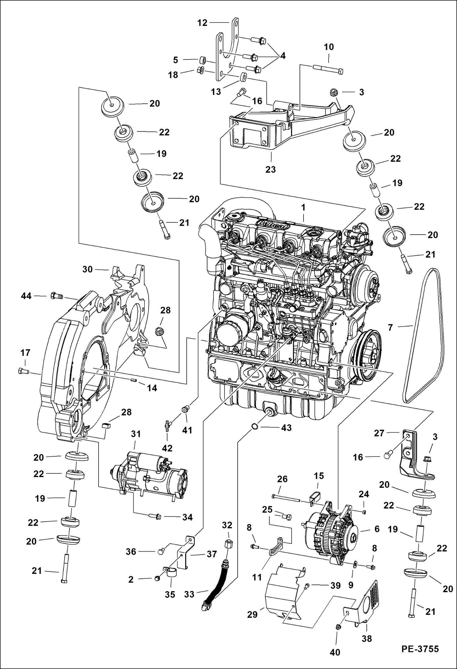 Схема запчастей Bobcat A-Series - ENGINE & ATTACHING PARTS (Engine Mounts) (S/N A5GY 20001 & Above, A5GW 20002 & Above) POWER UNIT