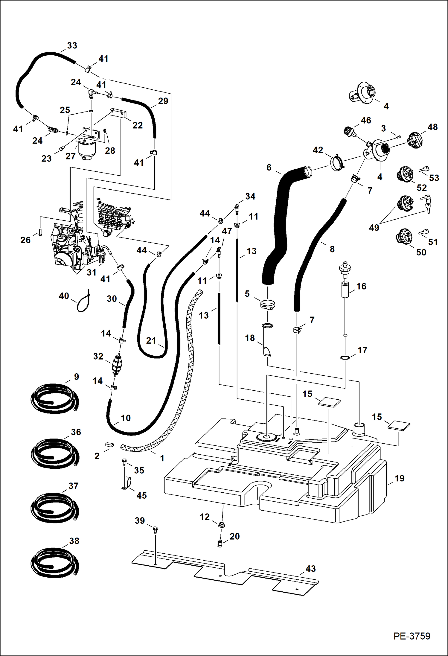 Схема запчастей Bobcat T-Series - FUEL SYSTEM MAIN FRAME