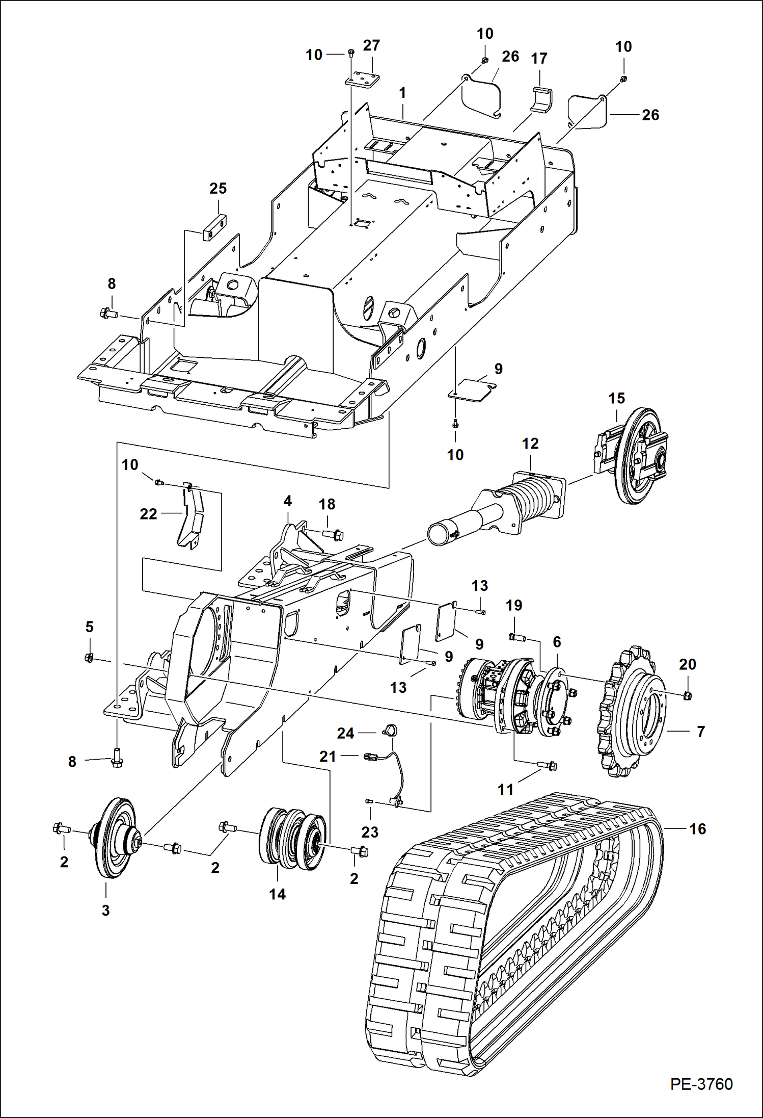 Схема запчастей Bobcat T-Series - DRIVE TRAIN (Solid-Mounted Undercarriage) (S/N A5GS11001 - 20261, A5GT11001 - 20079) DRIVE TRAIN