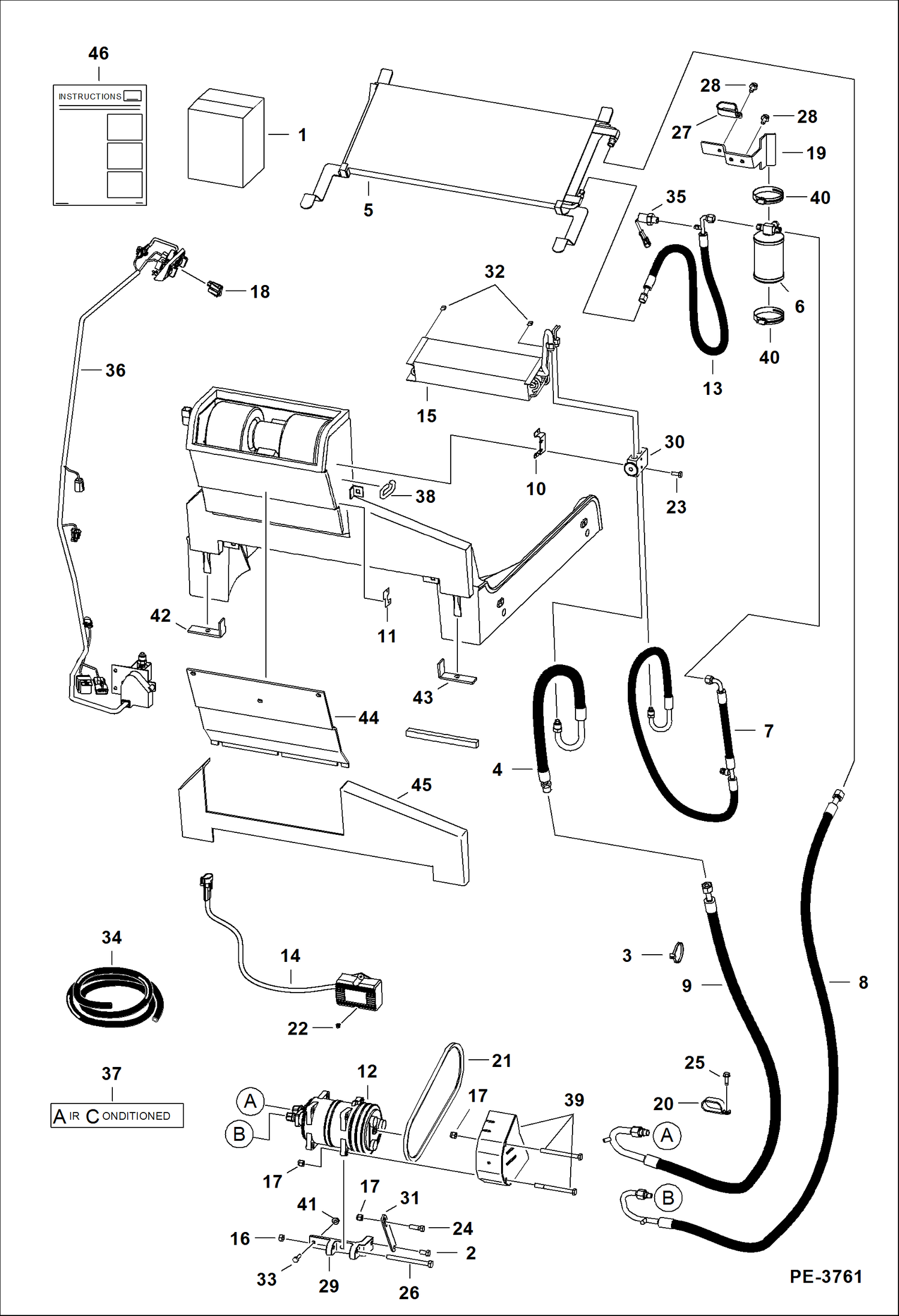 Схема запчастей Bobcat S-Series - HEATER & A/C (A/C Kit) (Used on Heaters W/Metal Housing) ACCESSORIES & OPTIONS