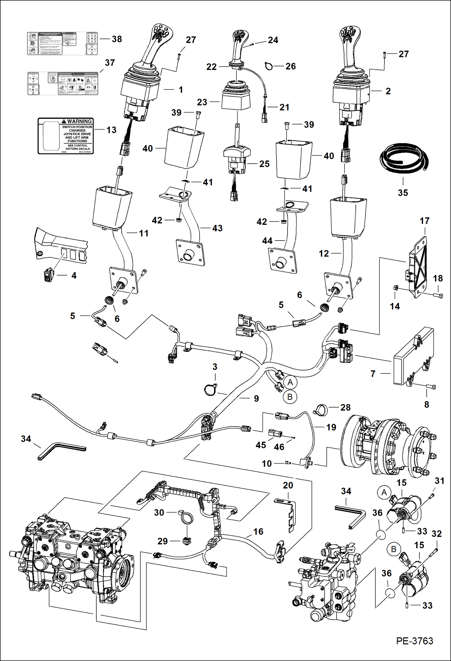 Схема запчастей Bobcat T-Series - CONTROLS ELECTRICAL (Selectable Joystick Controls) (S/N A5GS19999 & Below, A5GT19999 & Below) ELECTRICAL SYSTEM