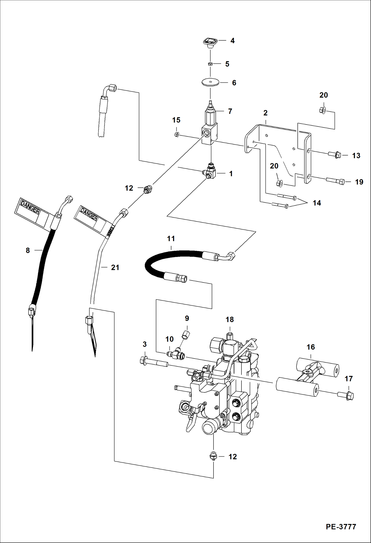 Схема запчастей Bobcat S-Series - LIFT & TILT CONTROL CIRCUITRY (One Piece Valve) (S/N 526214000, 526312000 & Above) HYDRAULIC SYSTEM