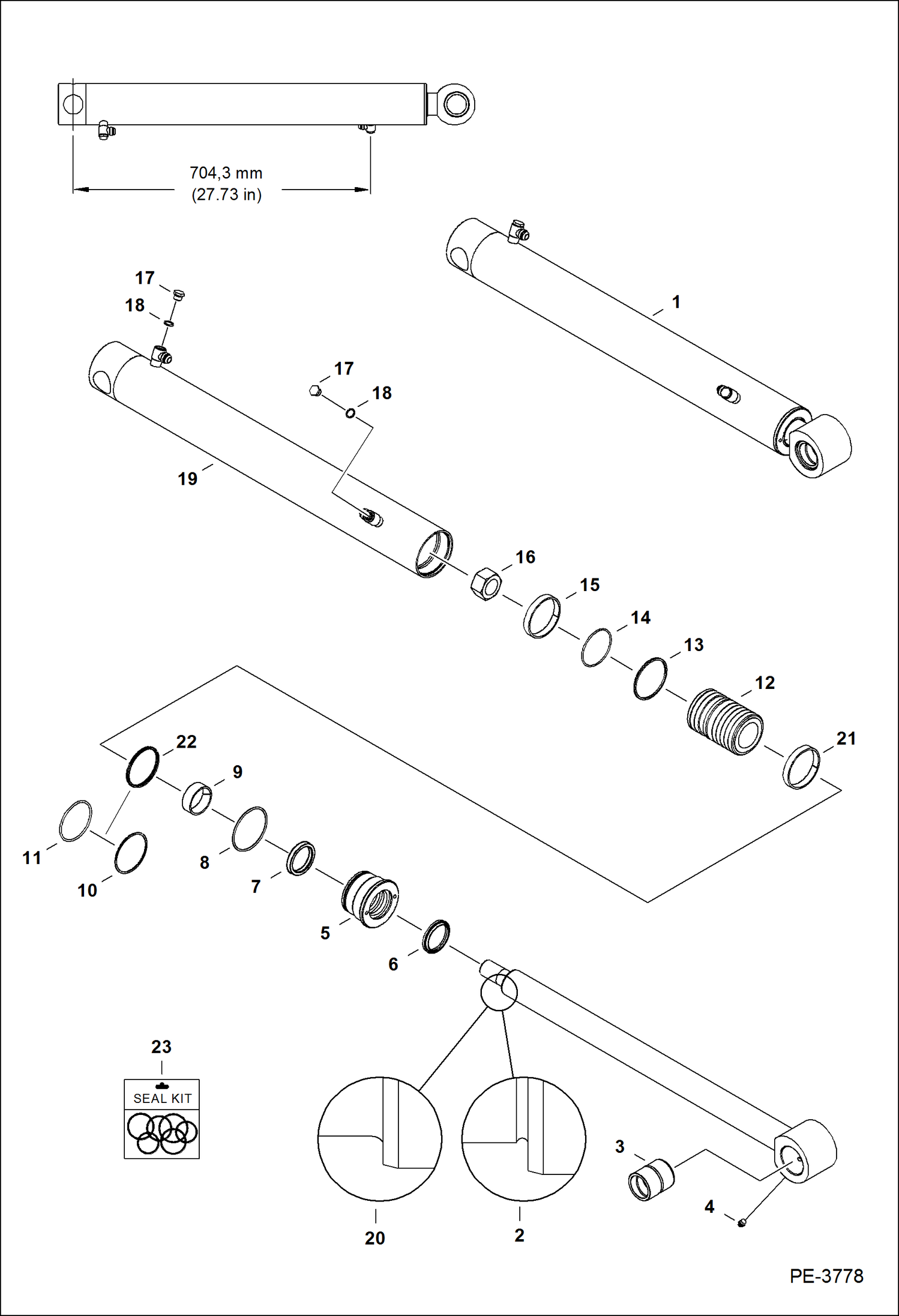 Схема запчастей Bobcat 435 - SWING CYLINDER (704 mm - 27.73) HYDRAULIC/HYDROSTATIC SYSTEM