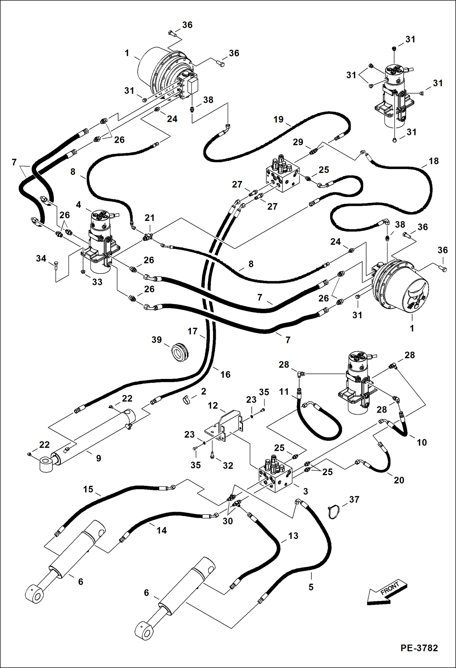 Схема запчастей Bobcat 337 - HYDRAULIC CIRCUITRY (Lower)(W/Angle Blade Option) HYDRAULIC SYSTEM