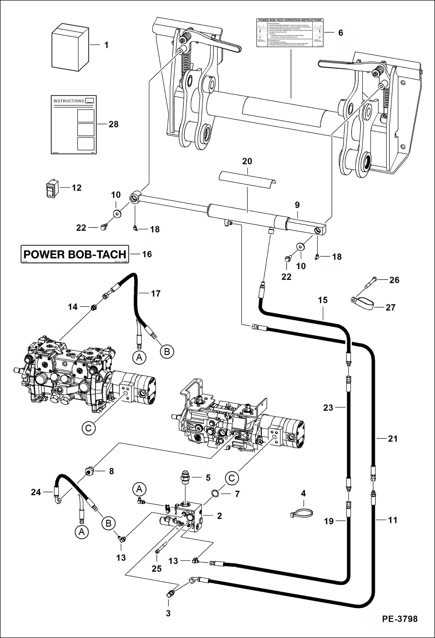 Схема запчастей Bobcat A-Series - POWER BOB-TACH (Kit) (Bottom Mounted Cylinder Ports) ACCESSORIES & OPTIONS