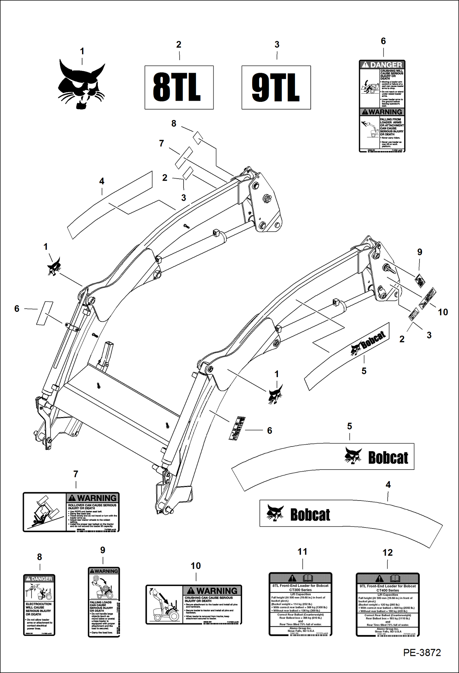 Схема запчастей Bobcat LOADER - TRACTOR LOADER 8TL (AE3C) (Decals) Компактные тракторы