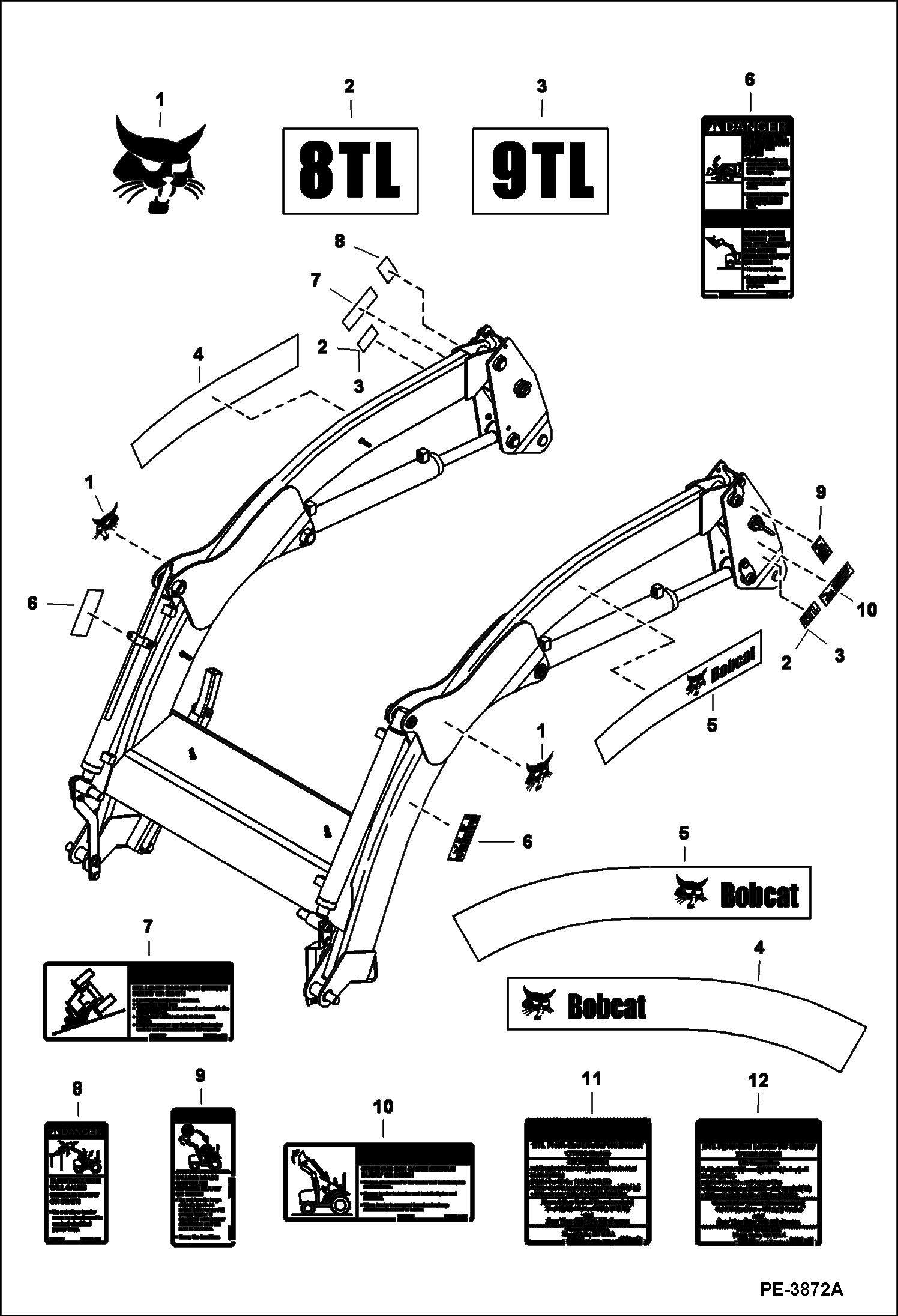 Схема запчастей Bobcat LOADER - TRACTOR LOADER 9TL (AE35) (Decals) Компактные тракторы