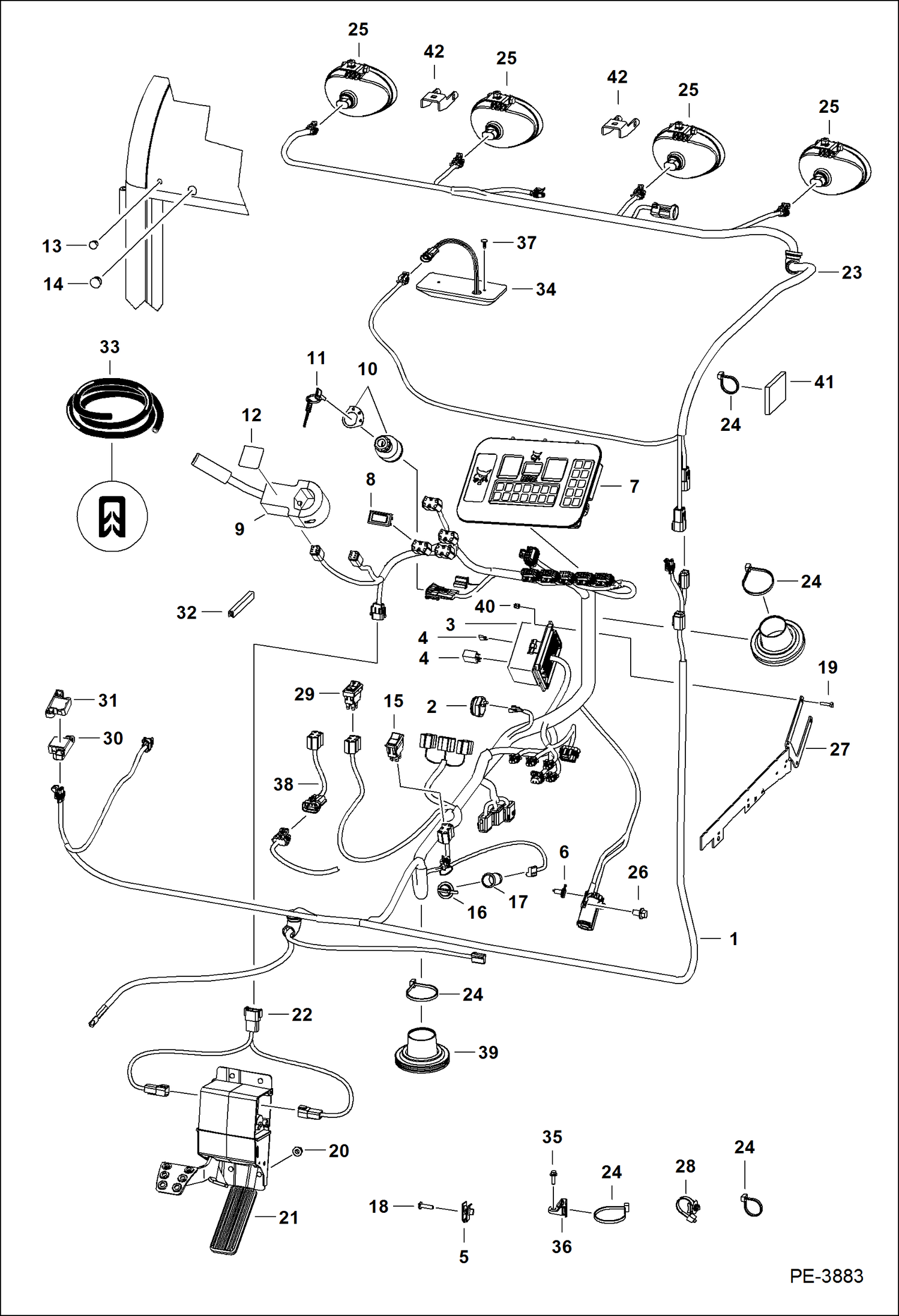 Схема запчастей Bobcat 5610 - CAB ELECTRICAL (Plastic Covered Pedal Assembly) ELECTRICAL SYSTEM