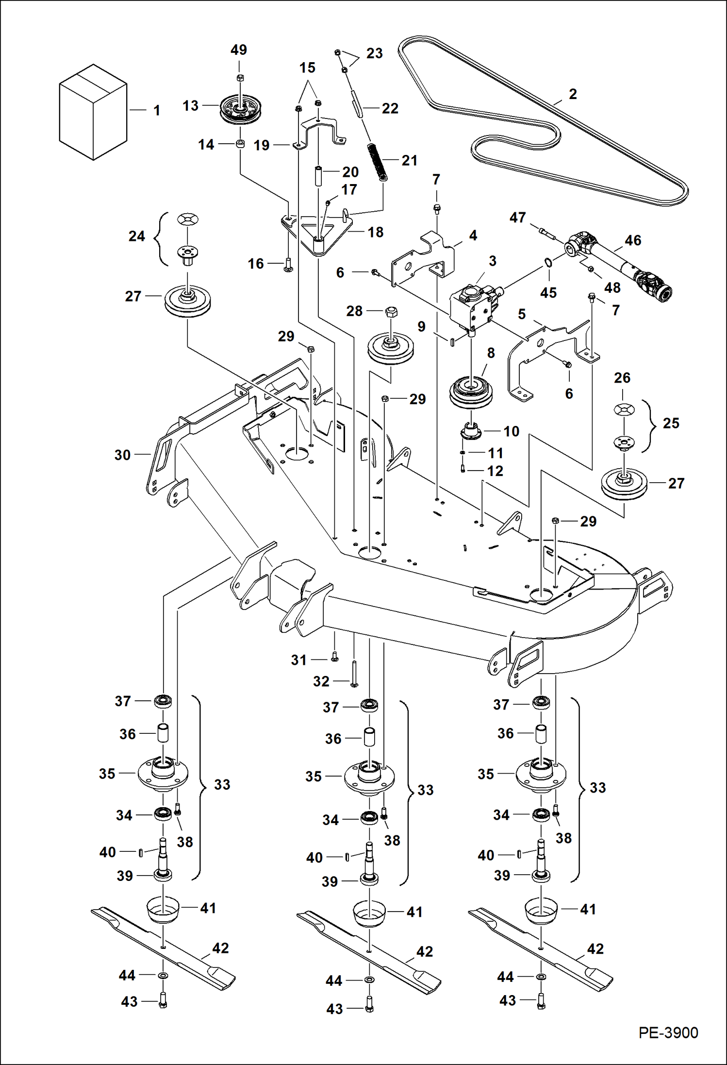 Схема запчастей Bobcat MOWER - MOWER (Belt, Pulleys & Blades) (MM66 AB4C) Компактные тракторы