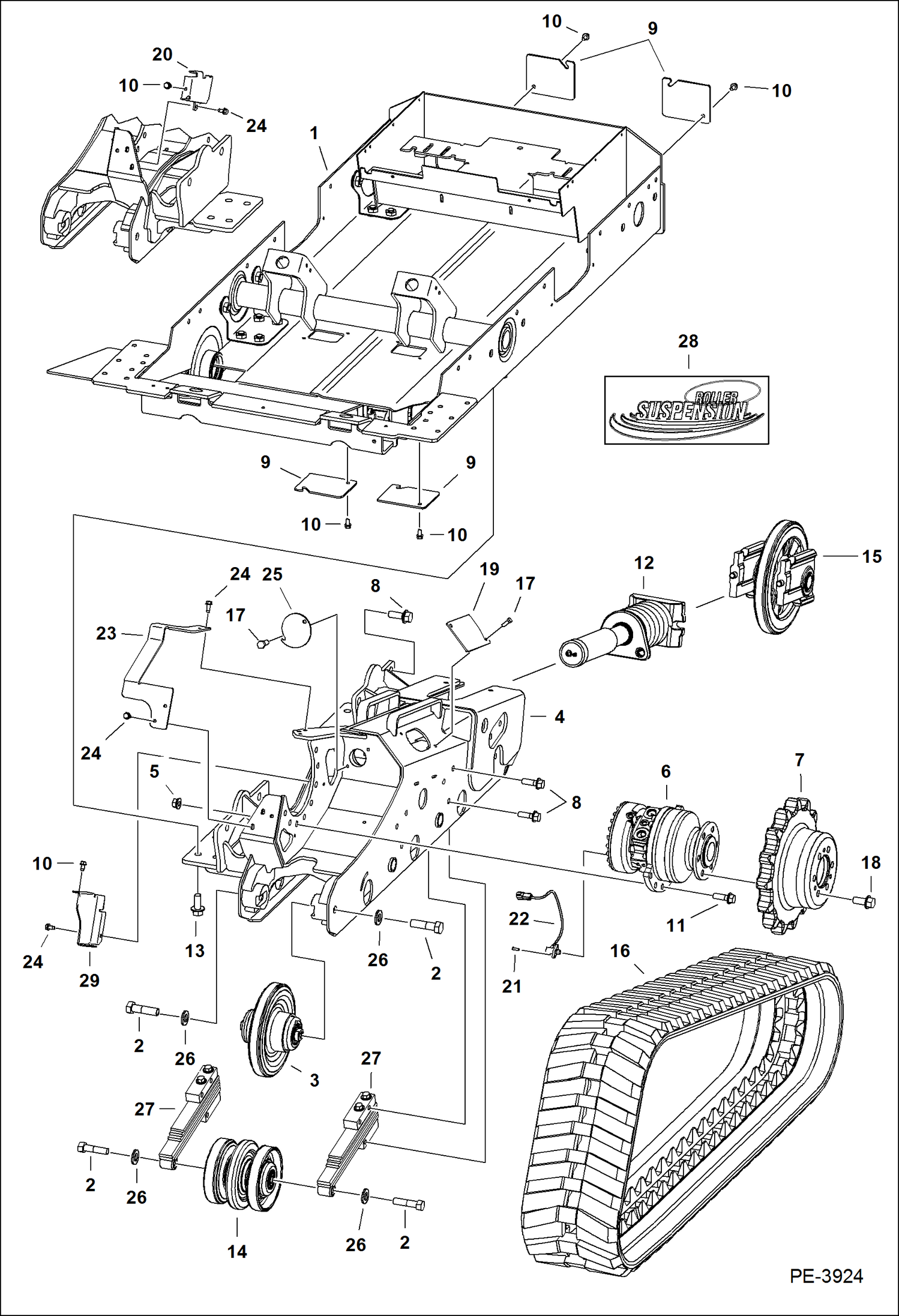 Схема запчастей Bobcat T-Series - DRIVE TRAIN (Roller Suspension) (S/N A3LL11001 - 36499) DRIVE TRAIN