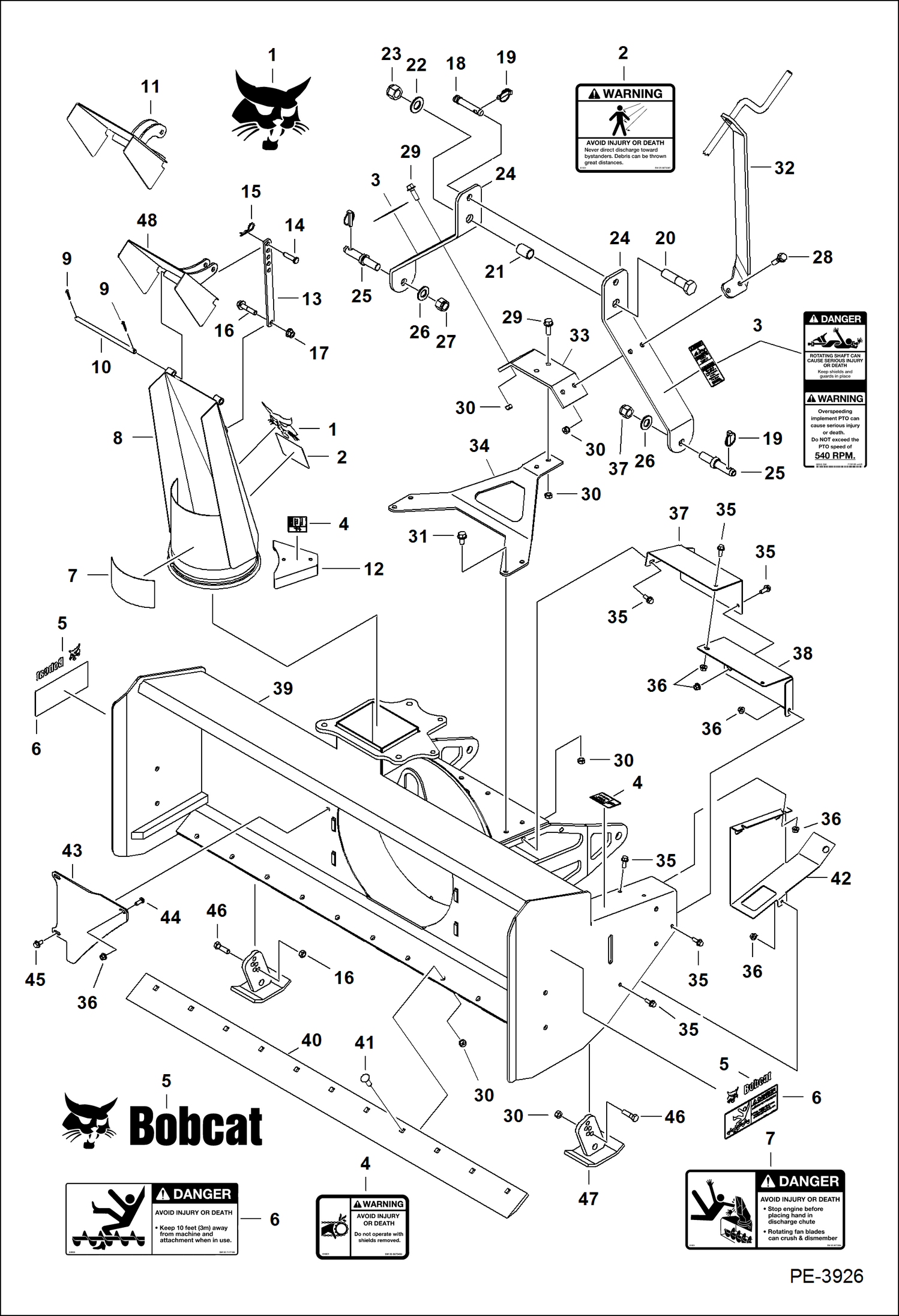 Схема запчастей Bobcat SNOWBLOWER - SNOWBLOWER (Main Frame) (3SB54 ABCW) (3SB66 ABCU) (3SB72 AB4K) Компактные тракторы