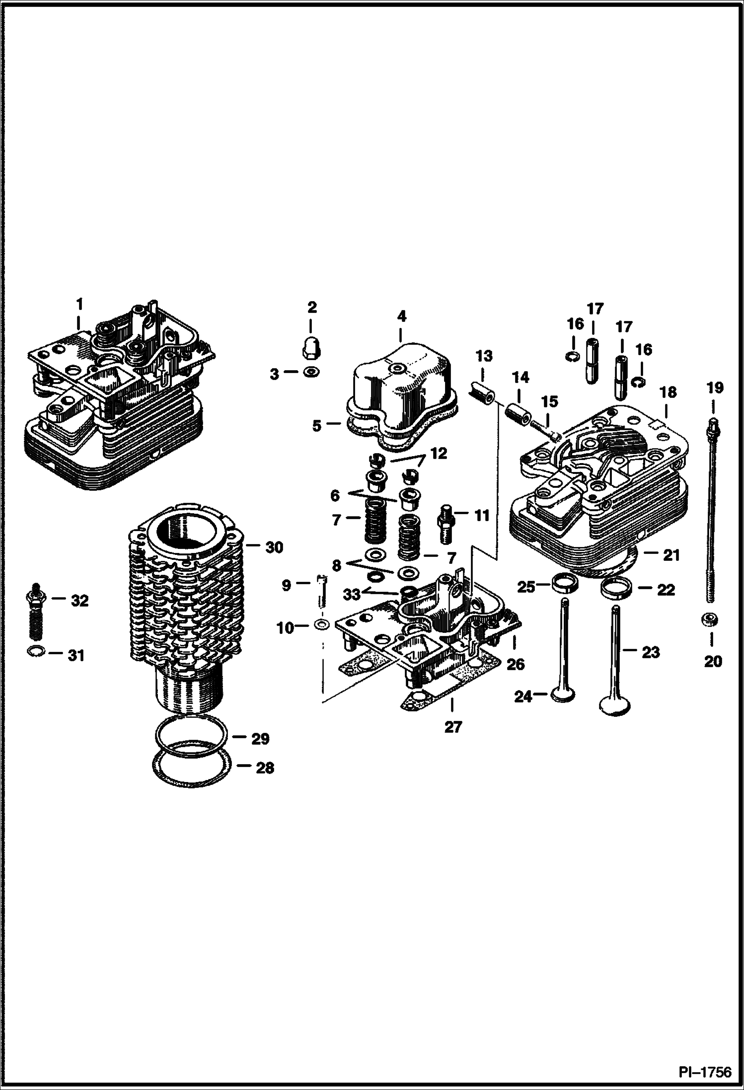 Схема запчастей Bobcat 600s - CYLINDER BLOCK & HEADS Deutz F2L411D POWER UNIT