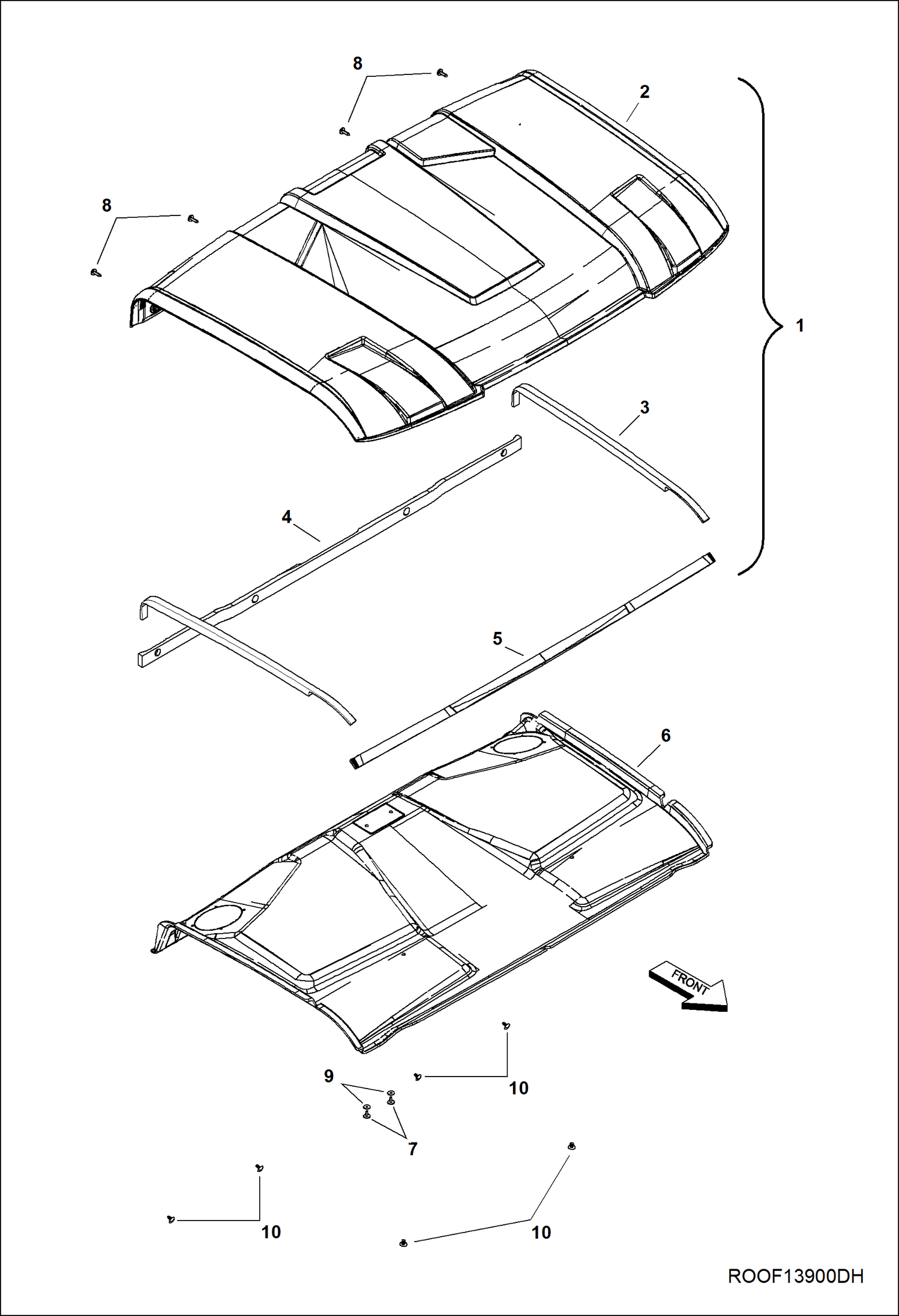 Схема запчастей Bobcat 3600 - BODY, ROOF (W/Cab) MAIN FRAME