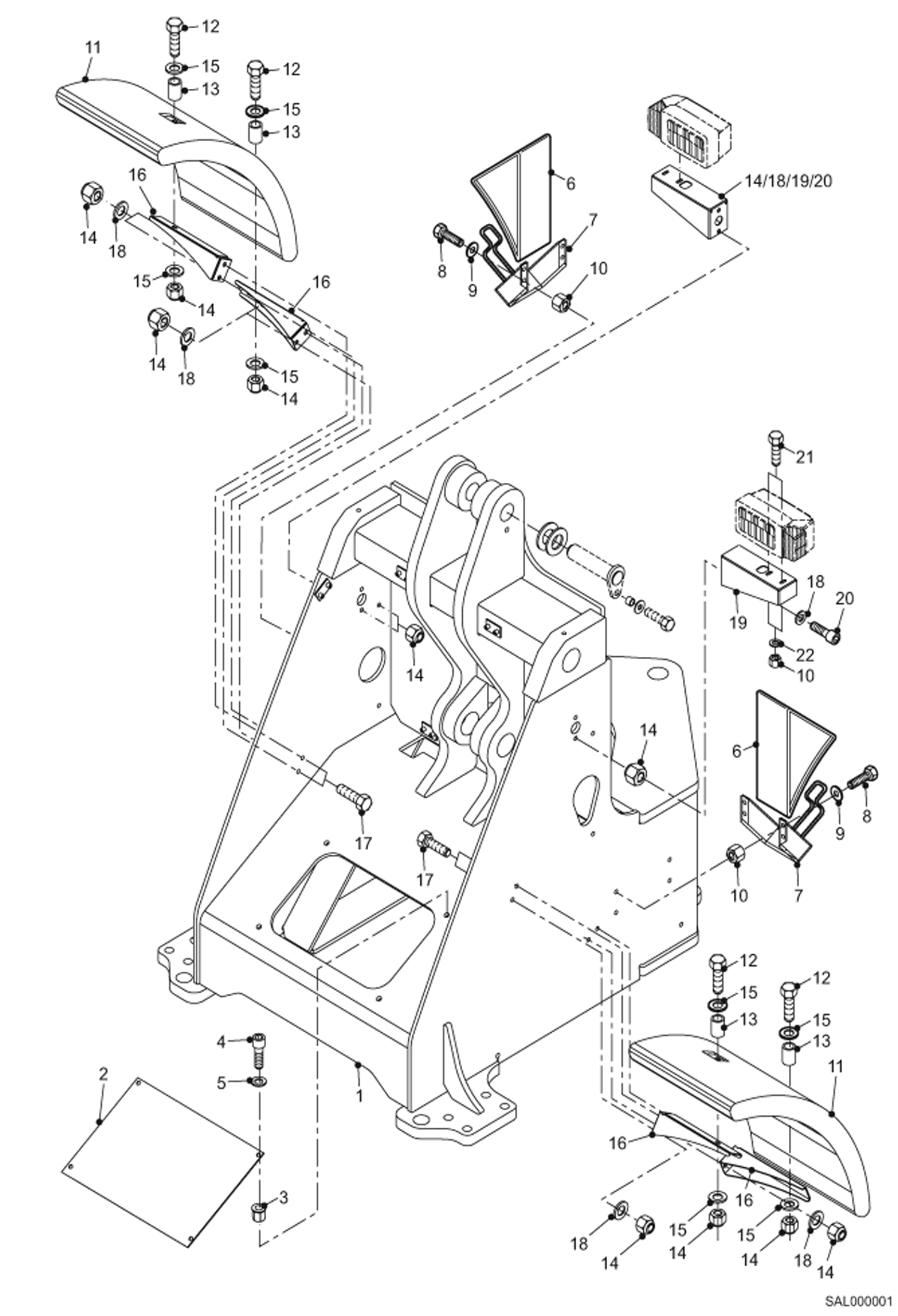 Схема запчастей Bobcat AL440 - FRONT CHASSIS MAIN FRAME