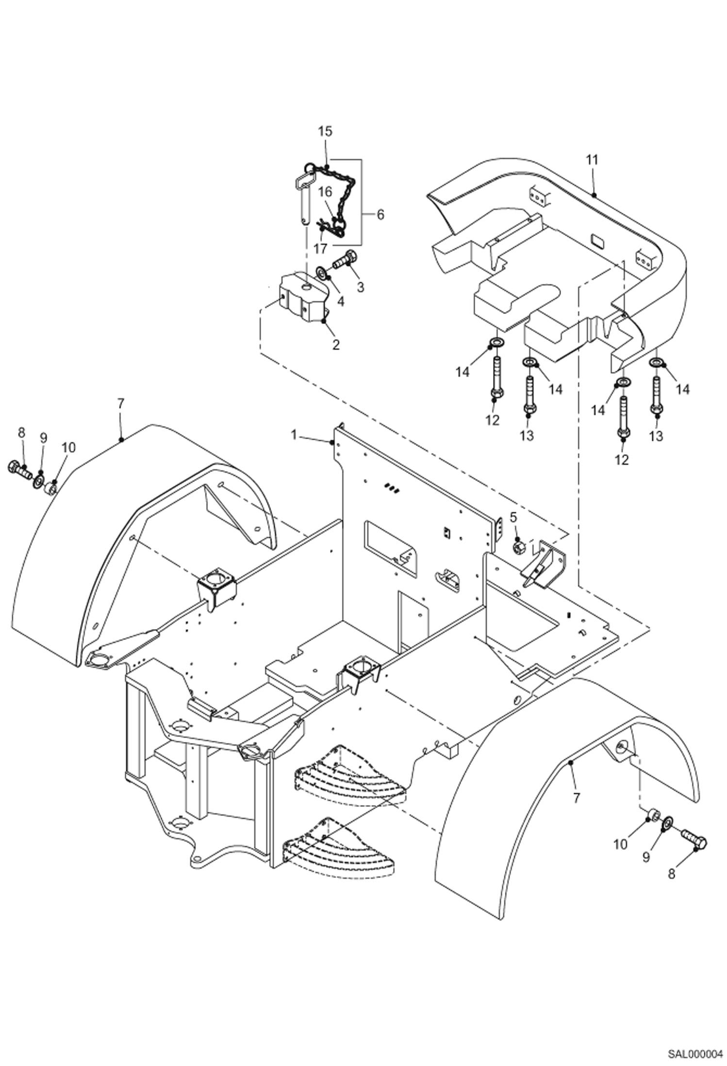 Схема запчастей Bobcat AL440 - REAR CHASSIS, MUD GUARD MAIN FRAME