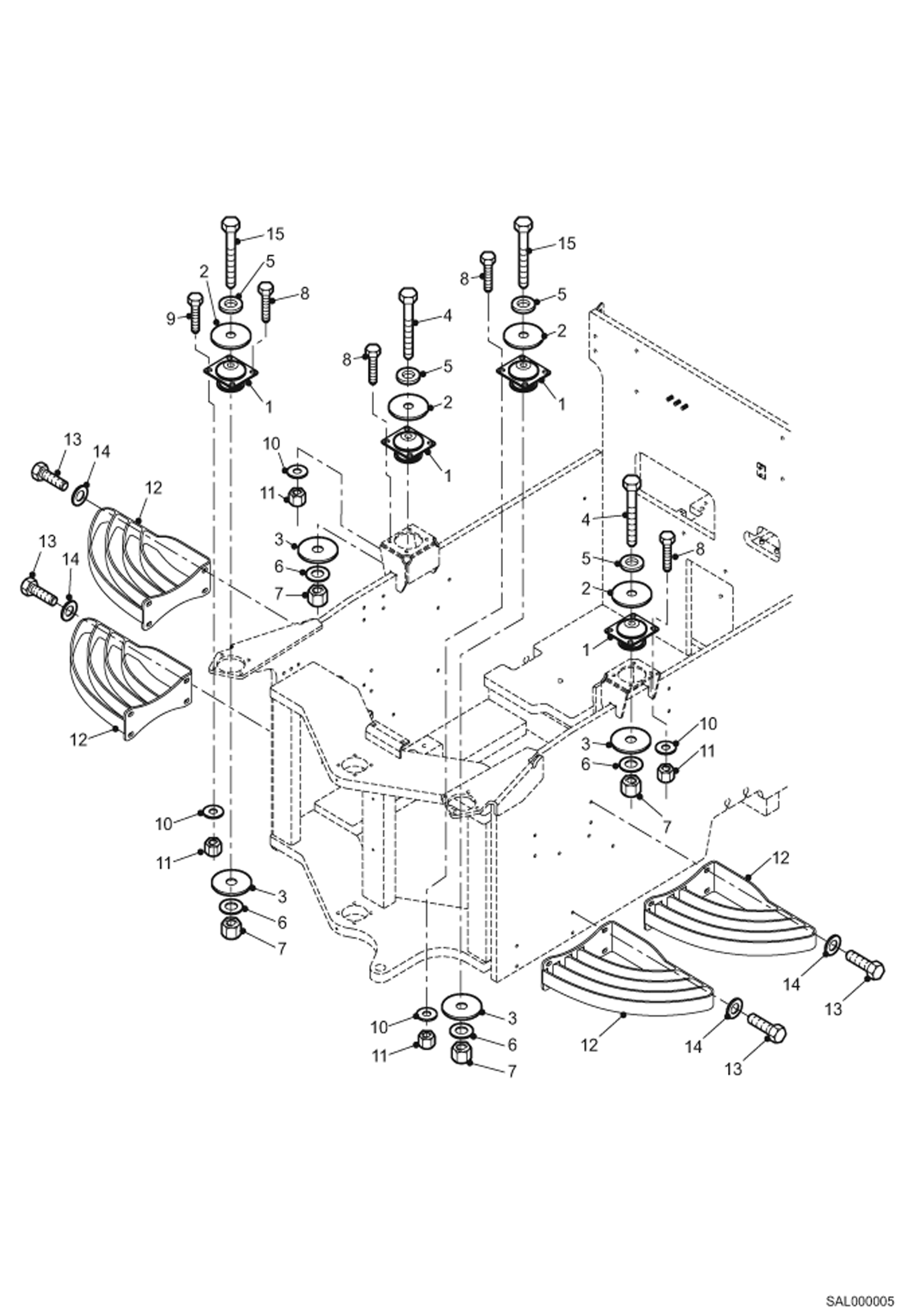 Схема запчастей Bobcat AL440 - STEPS, FLOOR FRAME SHOCK MOUNTING MAIN FRAME