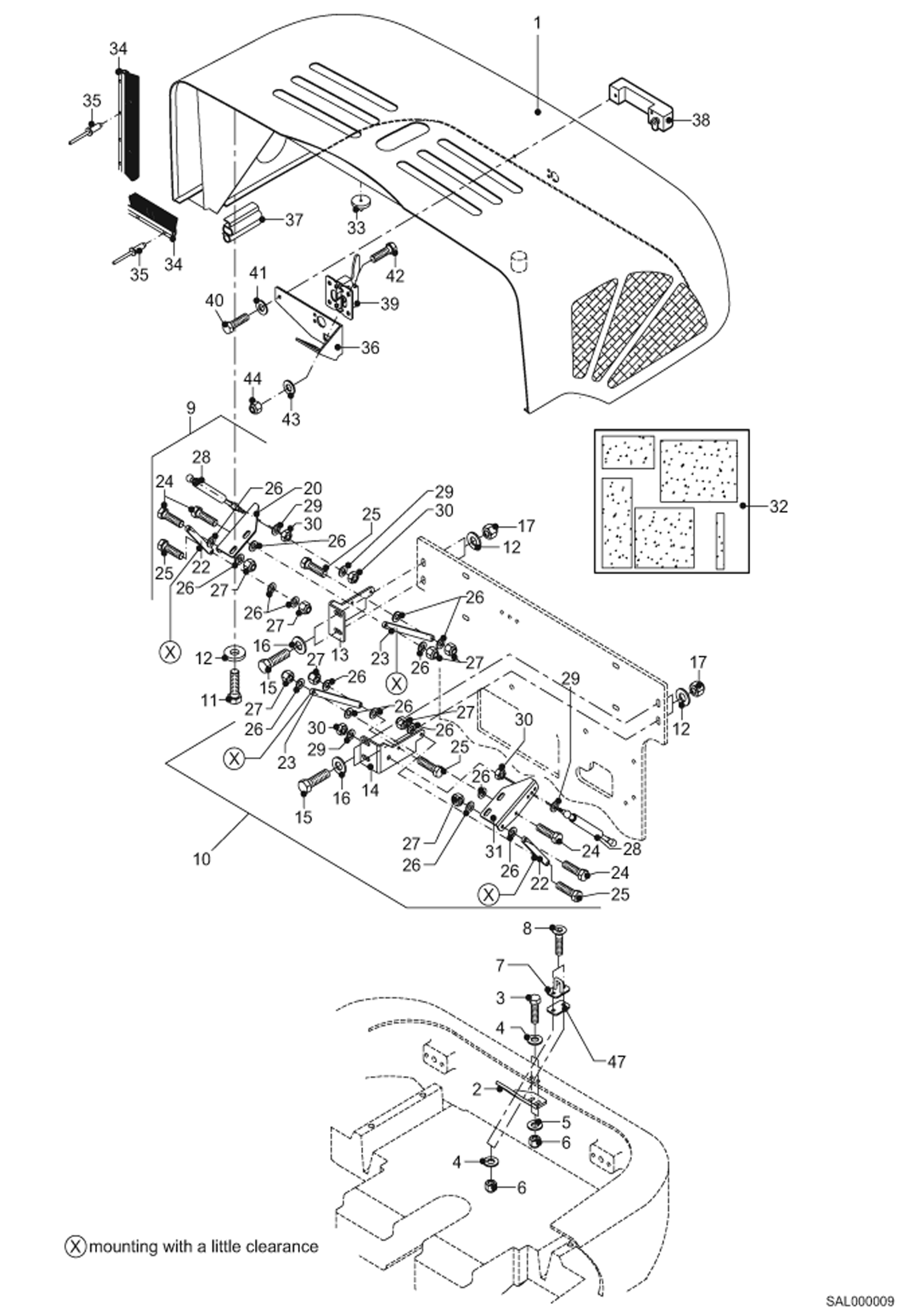 Схема запчастей Bobcat AL440 - ENGINE COVER MAIN FRAME