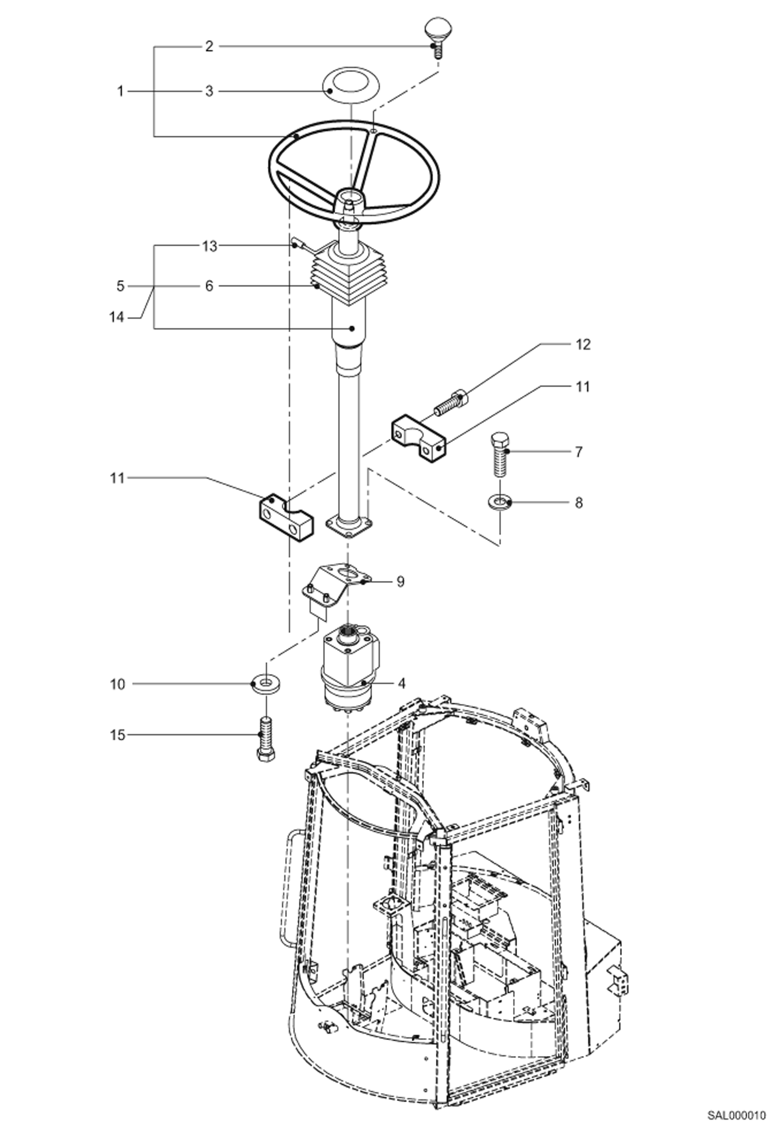 Схема запчастей Bobcat AL350 - STEERING UNIT MAIN FRAME