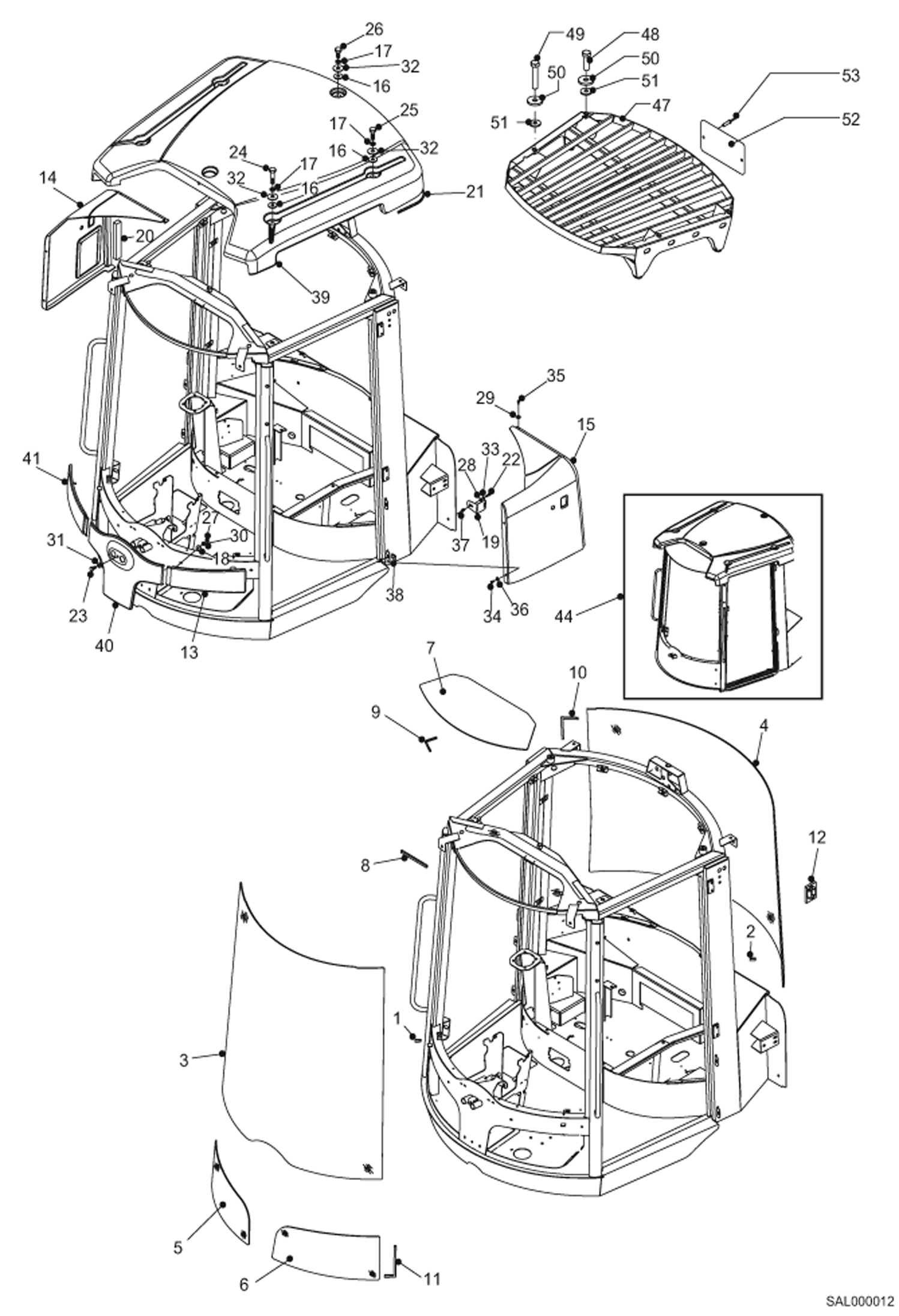 Схема запчастей Bobcat AL275 - CAB-GLASSES MAIN FRAME