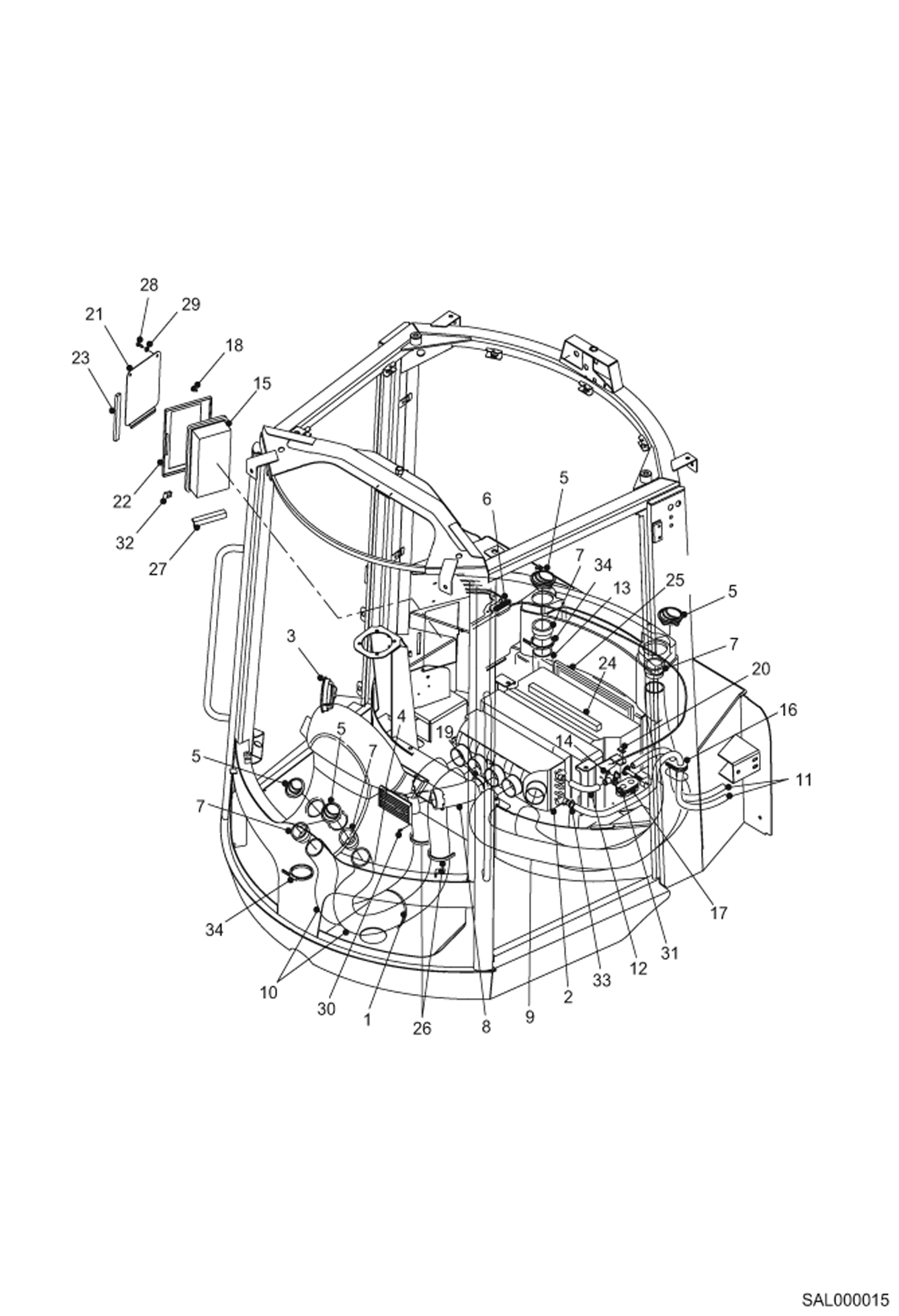 Схема запчастей Bobcat AL275 - CAB-HEATING MAIN FRAME