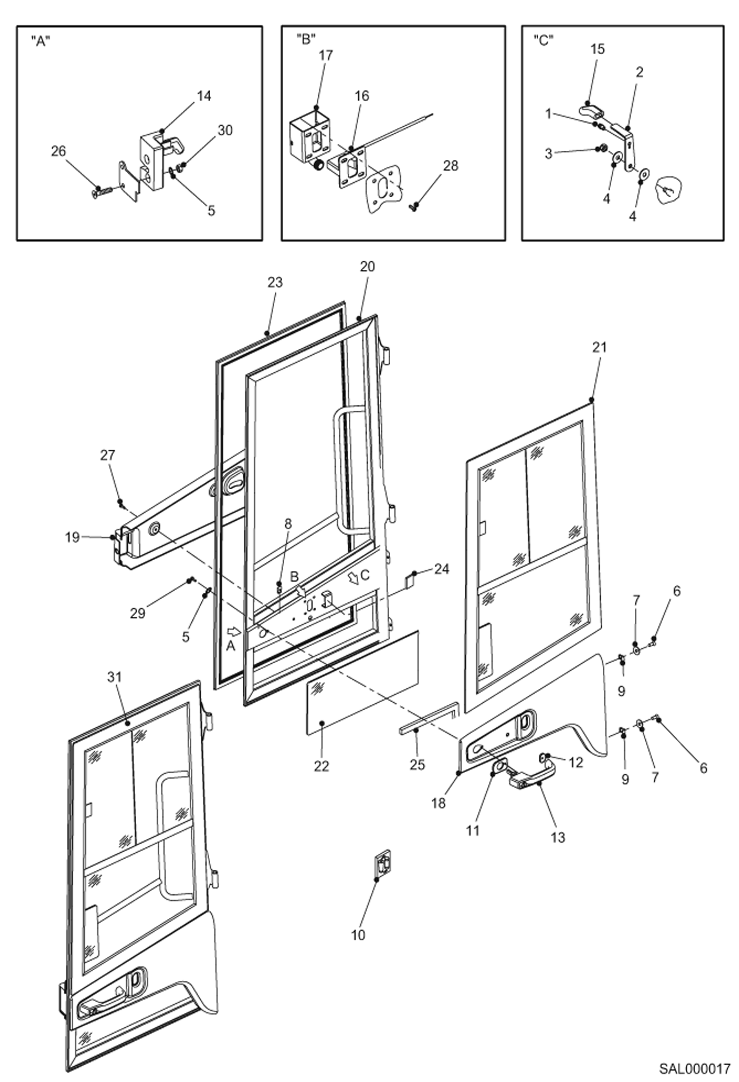 Схема запчастей Bobcat AL275 - CAB-DOOR LEFT MAIN FRAME