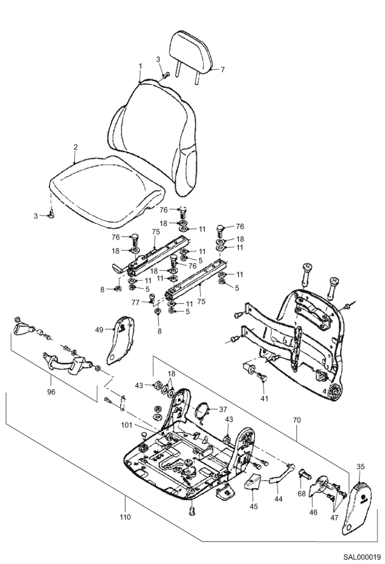 Схема запчастей Bobcat AL440 - SEAT MAIN FRAME