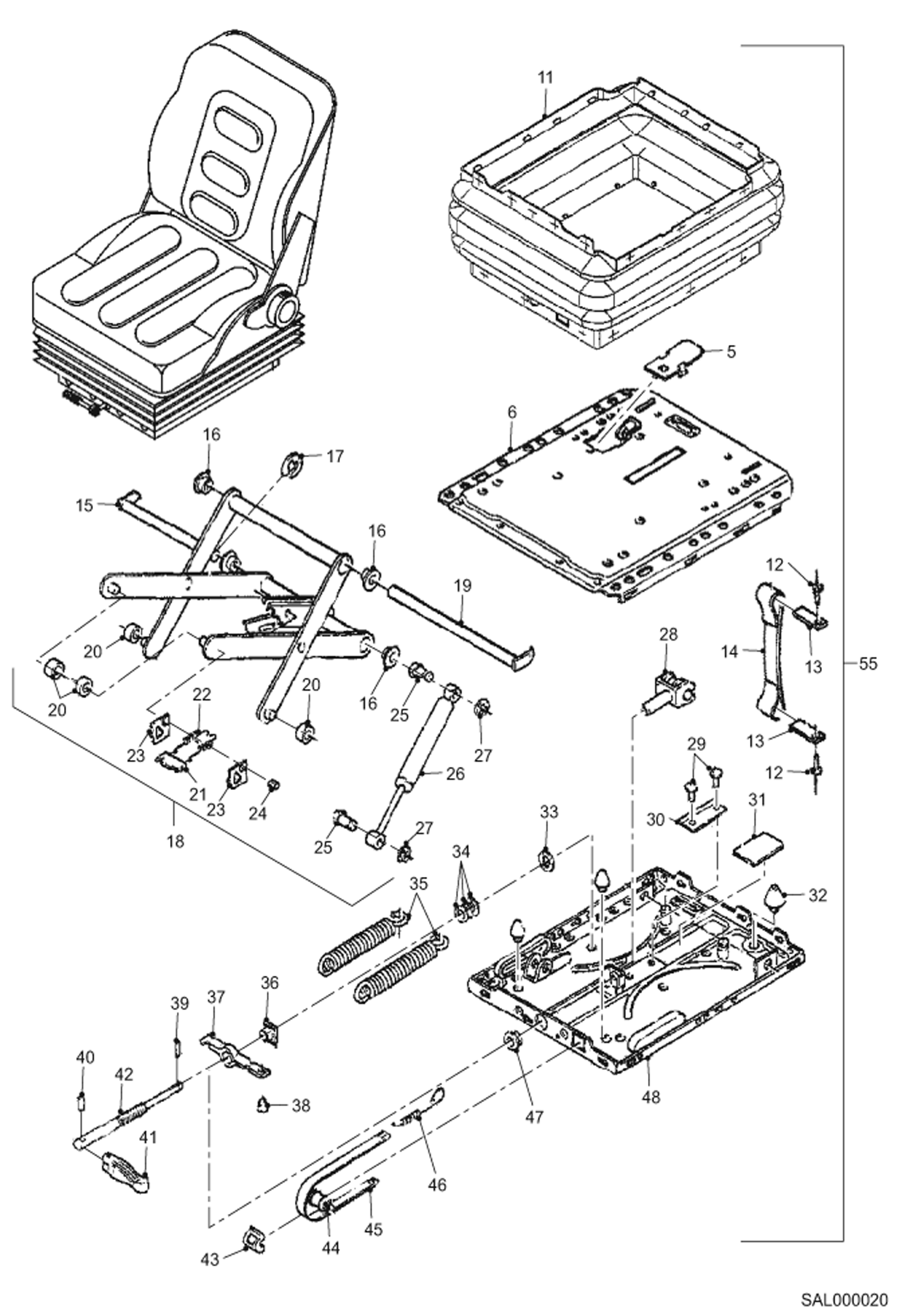 Схема запчастей Bobcat AL440 - SEAT - SUSPENSION MAIN FRAME