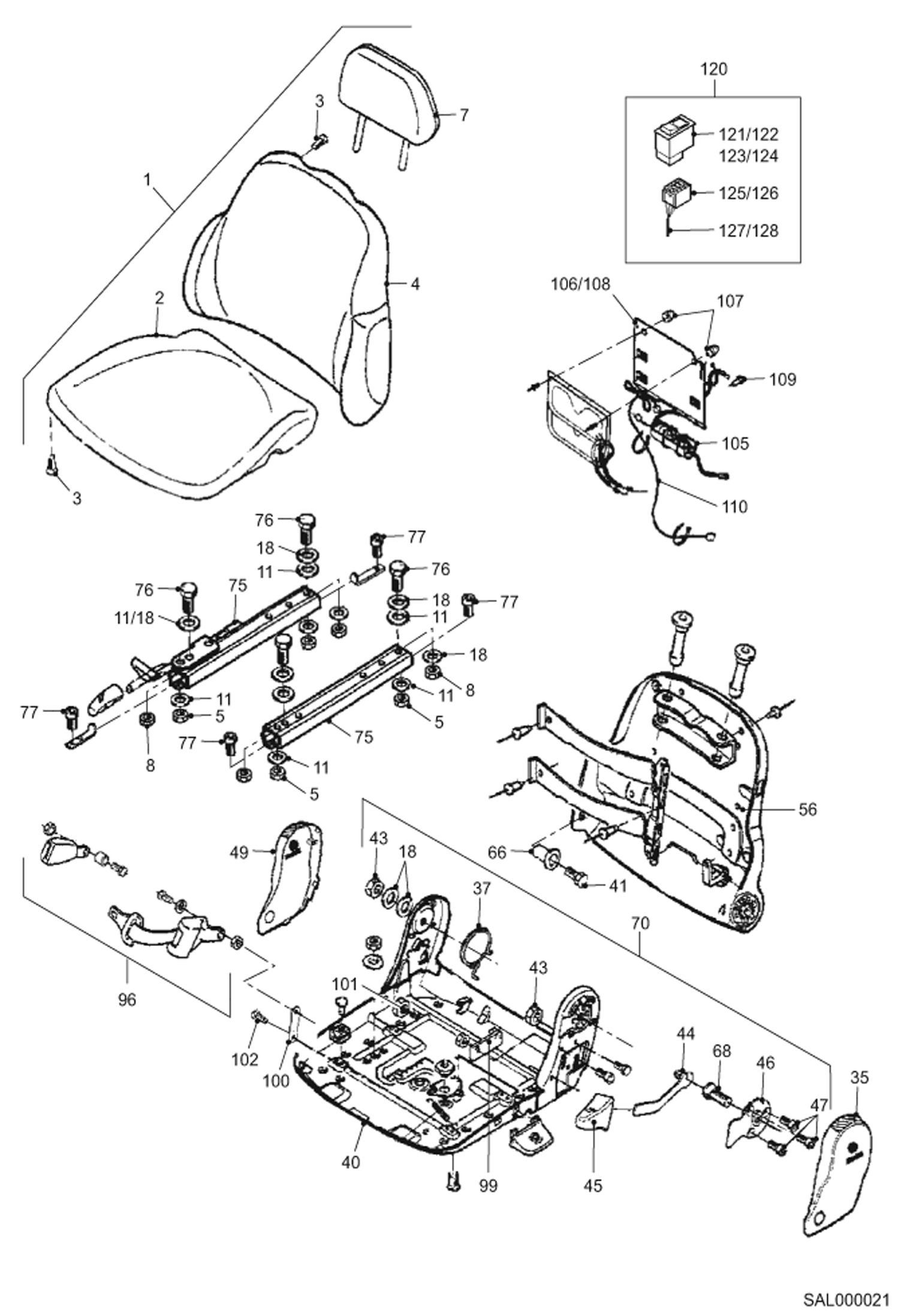 Схема запчастей Bobcat AL440 - SEAT WITH VERTEBRA SUPPORT - MSG 95 MAIN FRAME