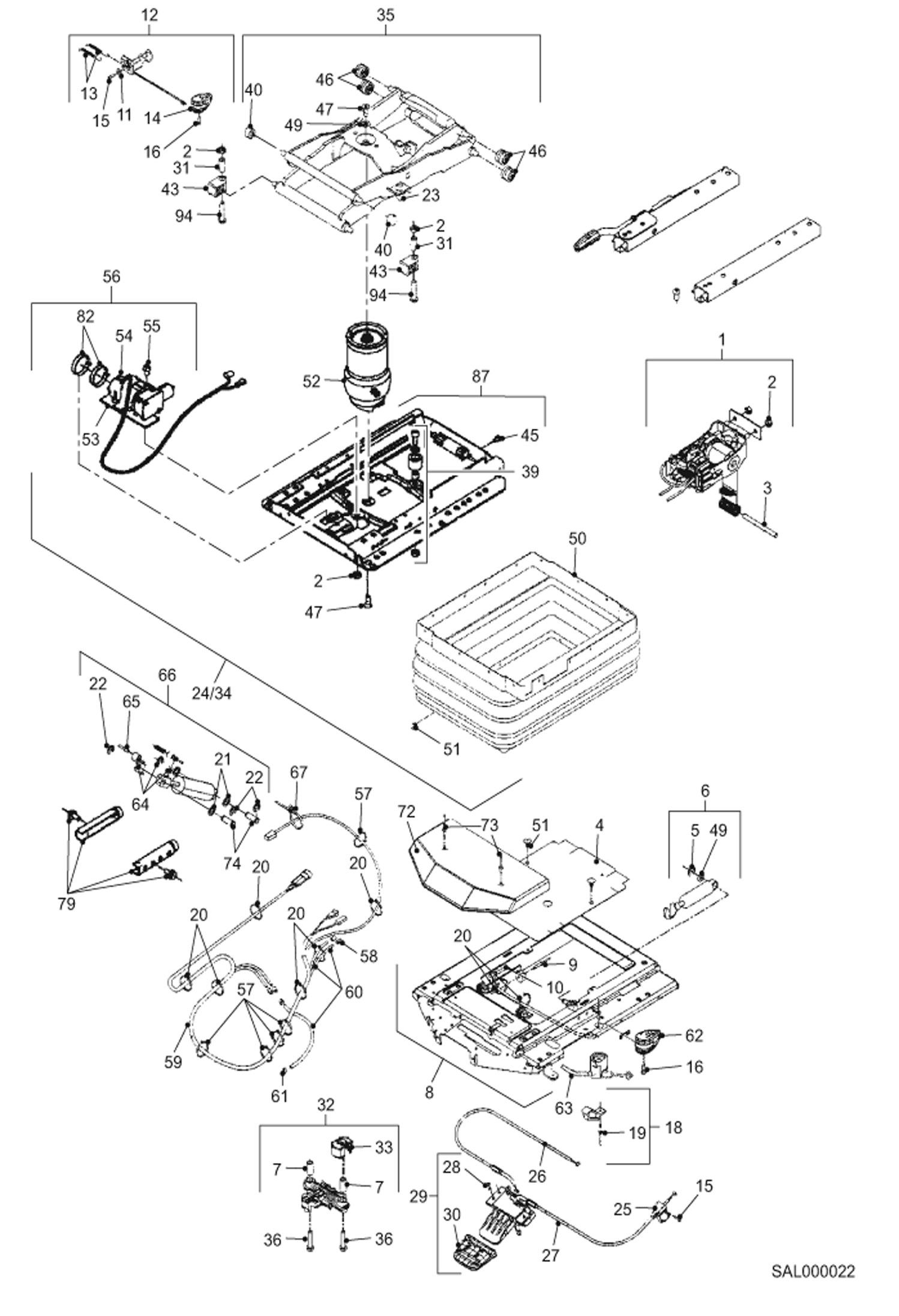 Схема запчастей Bobcat AL440 - SEAT SUSPENSION - MSG 95 MAIN FRAME