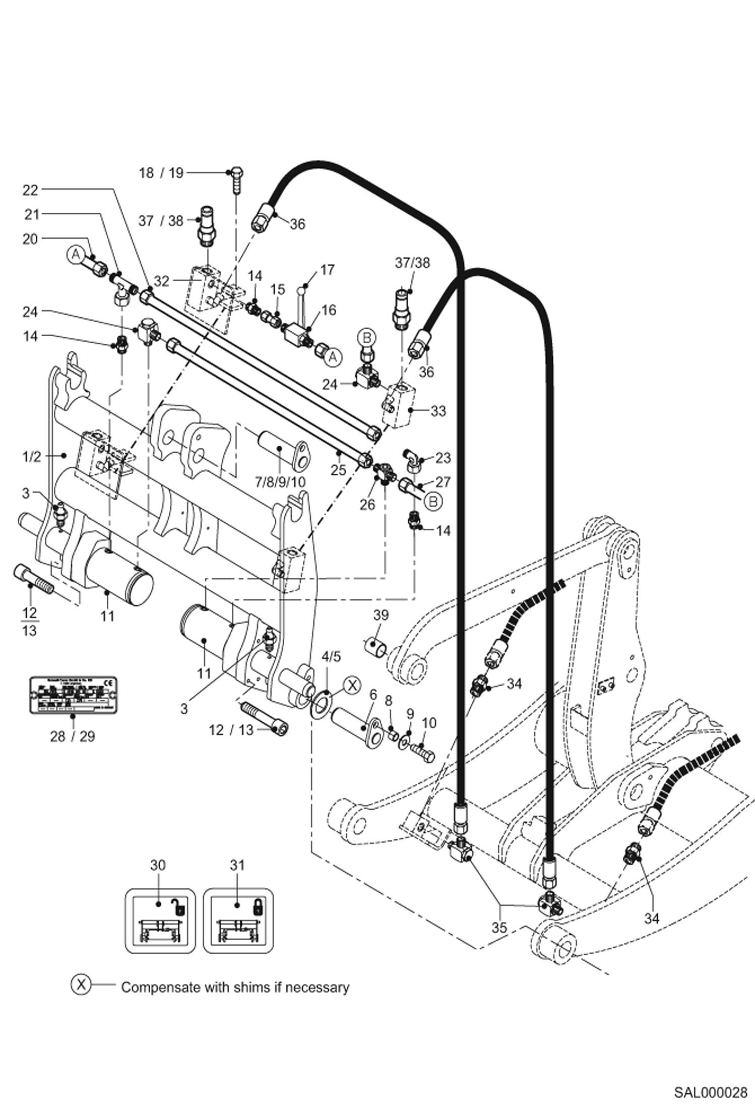 Схема запчастей Bobcat AL440 - HYDRAULIC QUICK MOUNT HITCH HYDRAULIC INSTALLATION