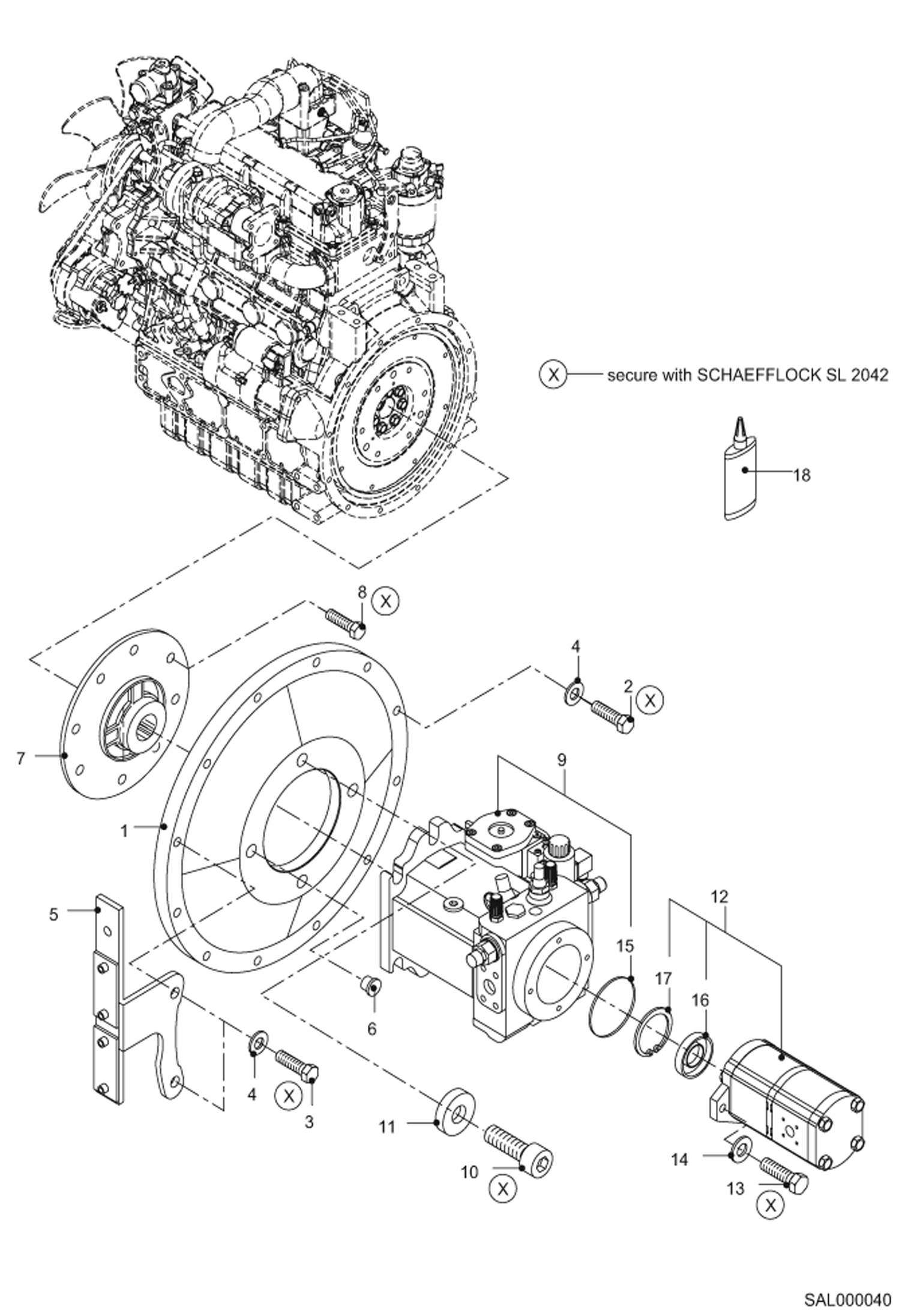 Схема запчастей Bobcat AL440 - PUMPS MOUNTING HYDRAULIC INSTALLATION