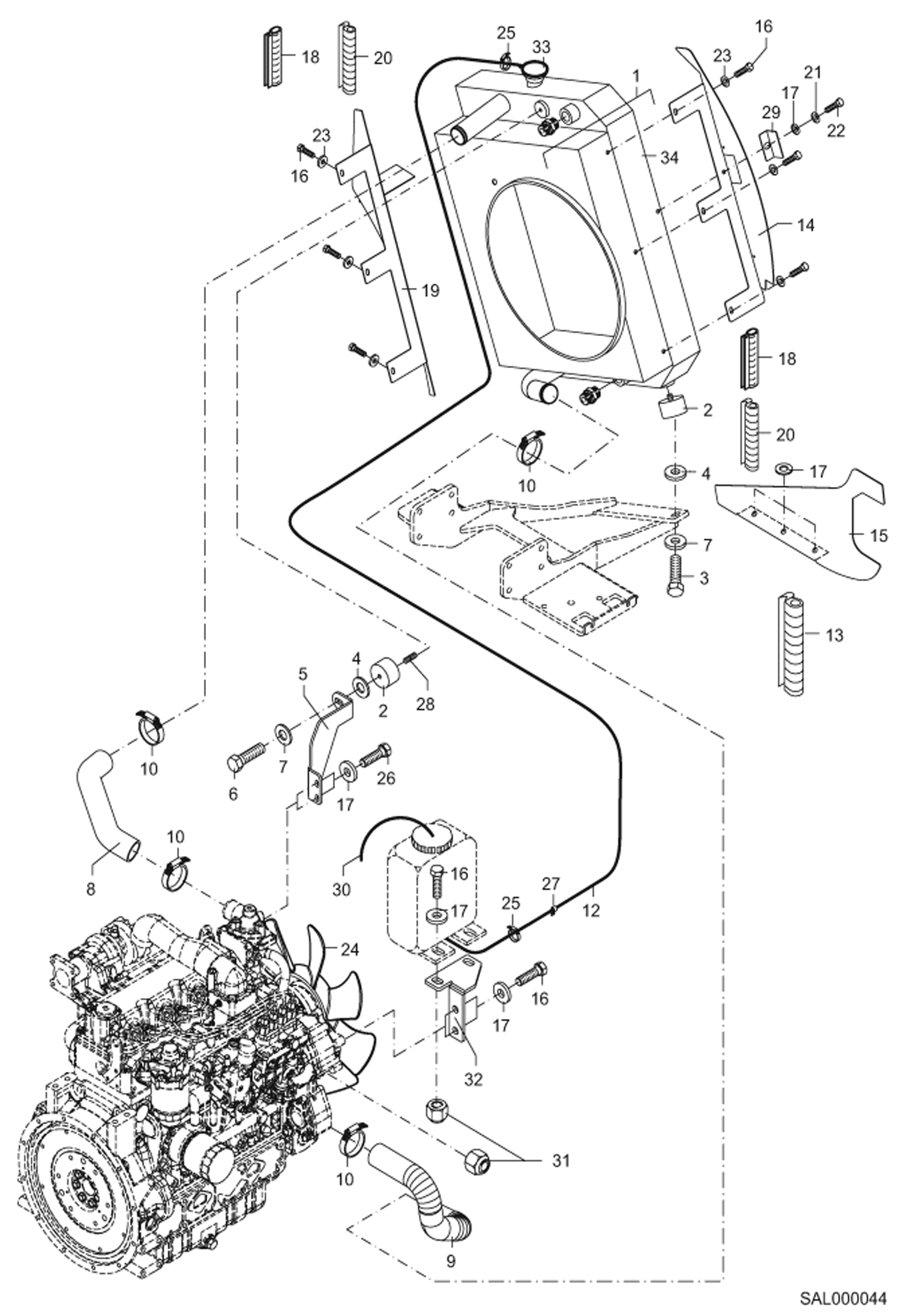 Схема запчастей Bobcat AL440 - COMBINED OIL COOLER POWER UNIT