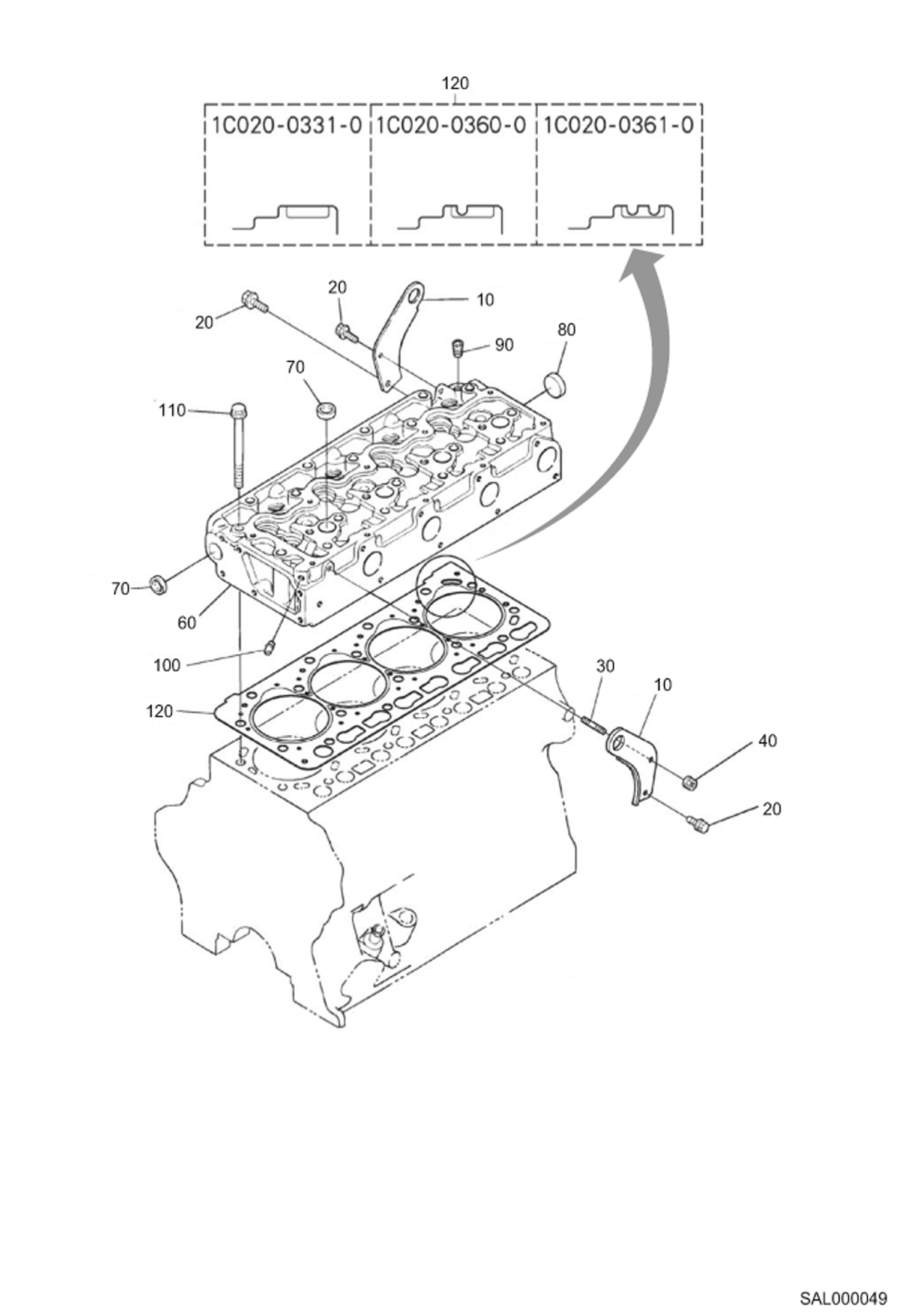 Схема запчастей Bobcat AL440 - CYLINDER HEAD POWER UNIT