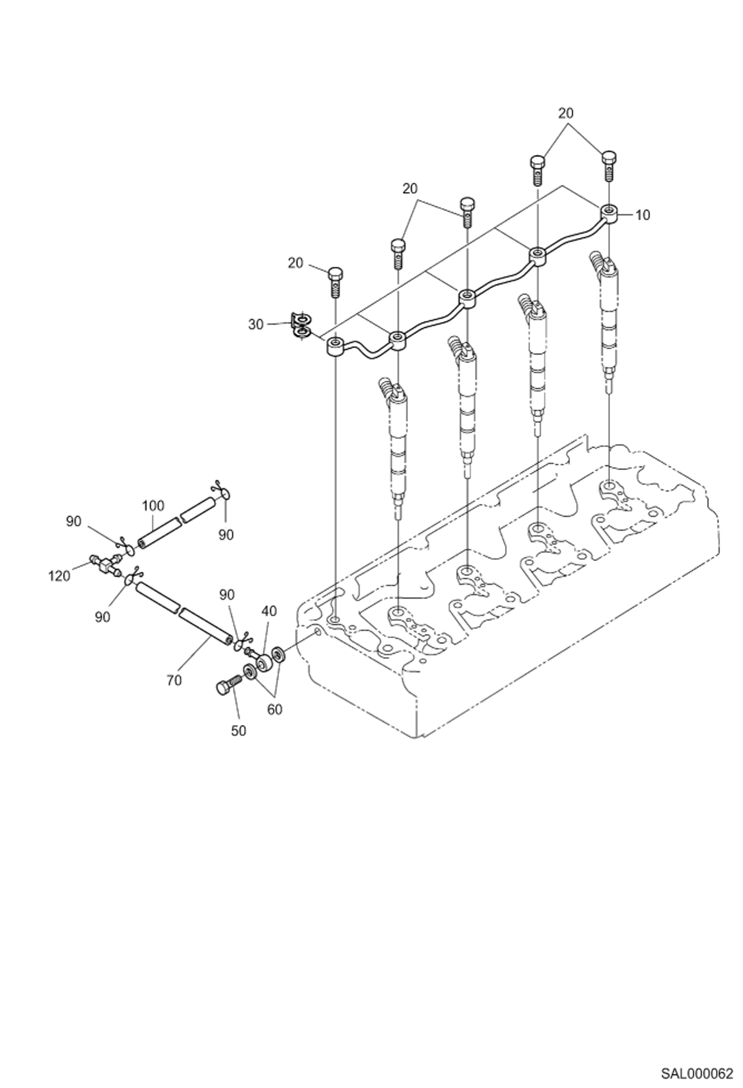 Схема запчастей Bobcat AL440 - NOZZLE HOLDER AND GLOW PLUG POWER UNIT