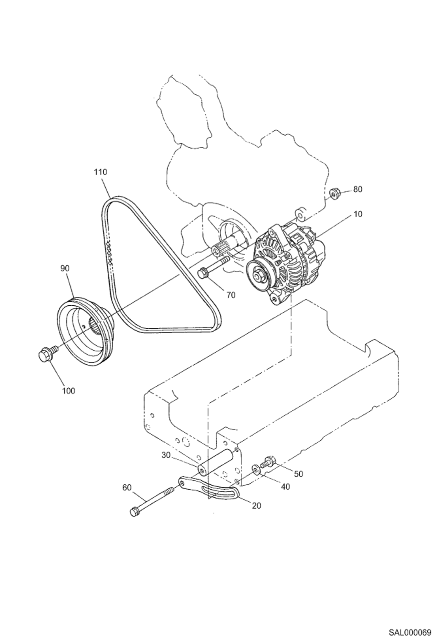 Схема запчастей Bobcat AL440 - ALTERNATOR AND PULLEY POWER UNIT