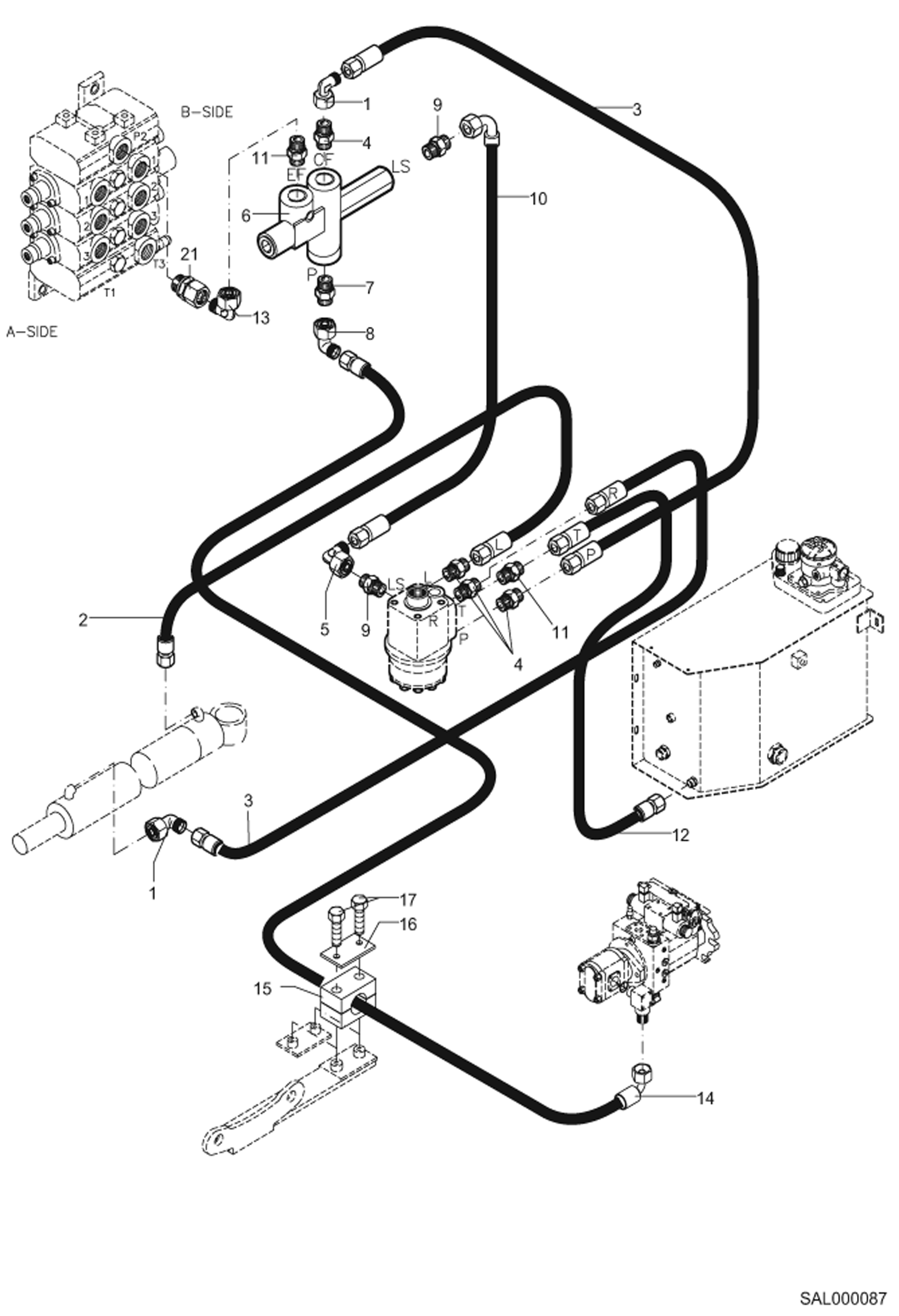 Схема запчастей Bobcat AL440 - STEERING HYDRAULIC INSTALLATION