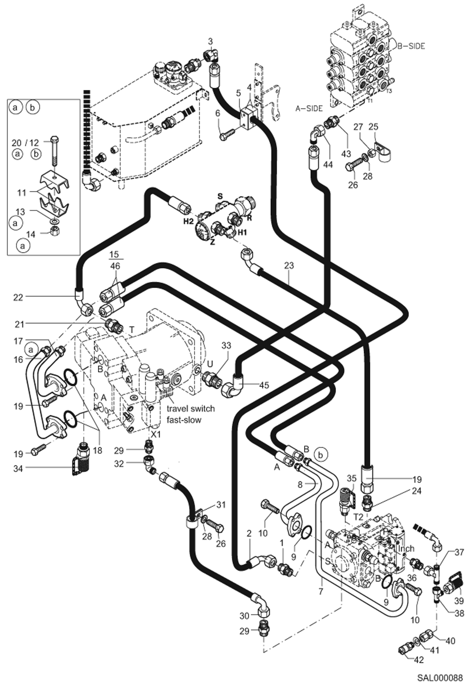 Схема запчастей Bobcat AL350 - DRIVE HYDRAULIC INSTALLATION