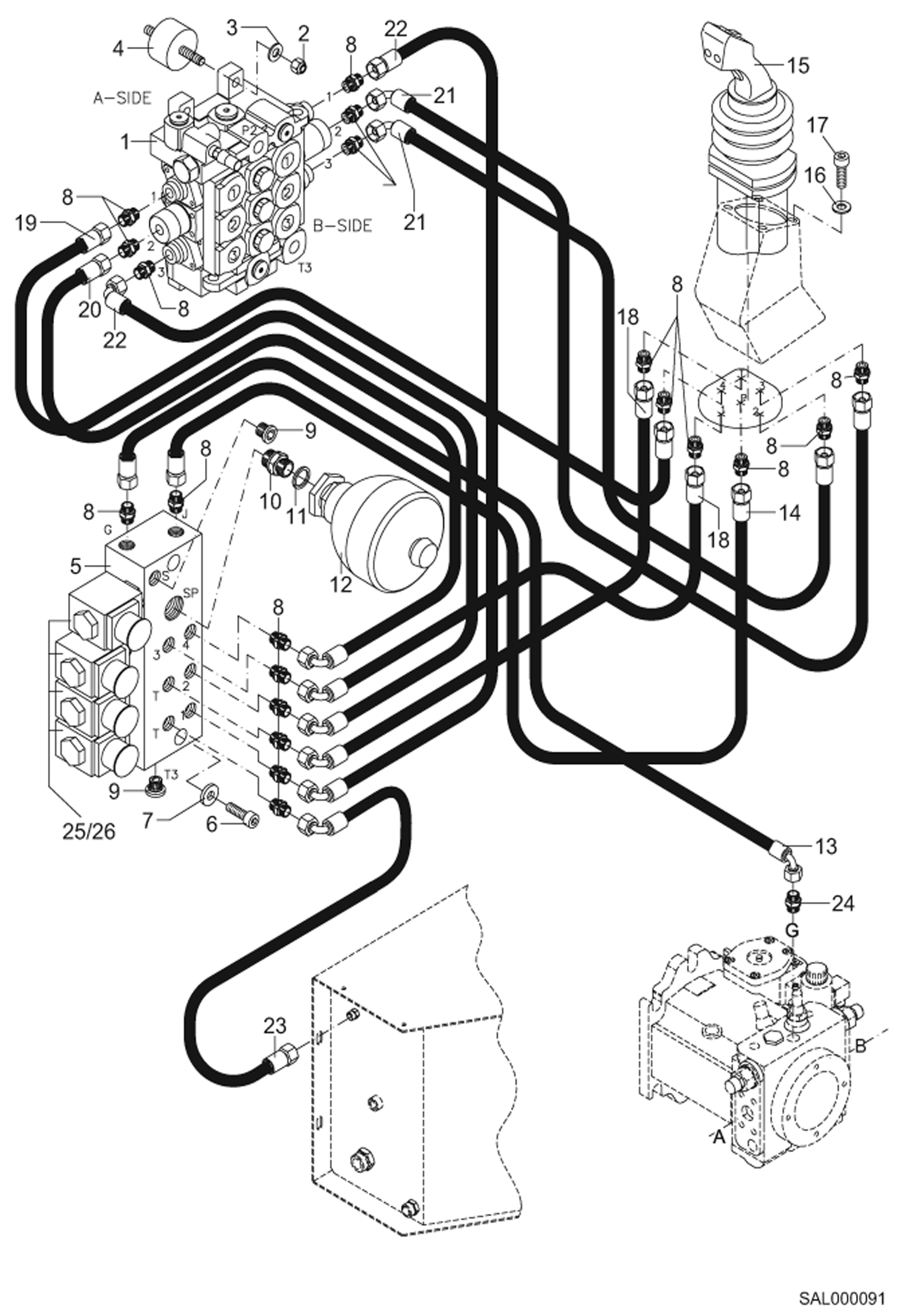 Схема запчастей Bobcat AL440 - PILOT CONTROL HYDRAULIC INSTALLATION