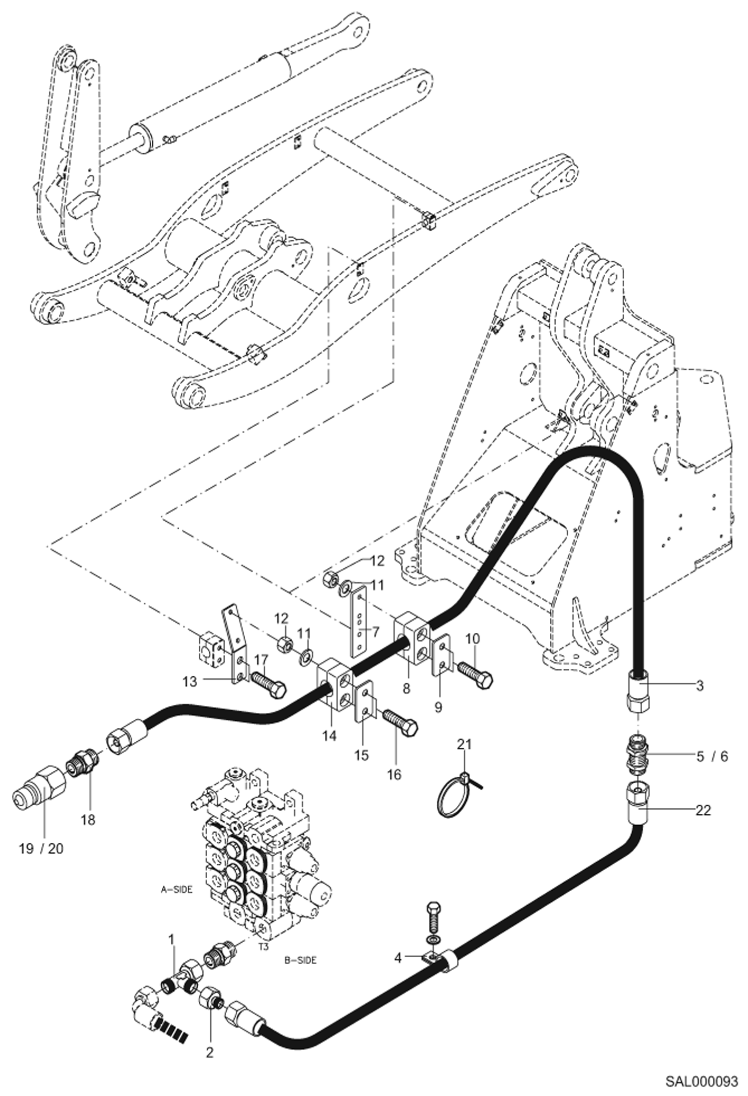 Схема запчастей Bobcat AL440 - PRESSURELESS RETURN LINE HYDRAULIC INSTALLATION