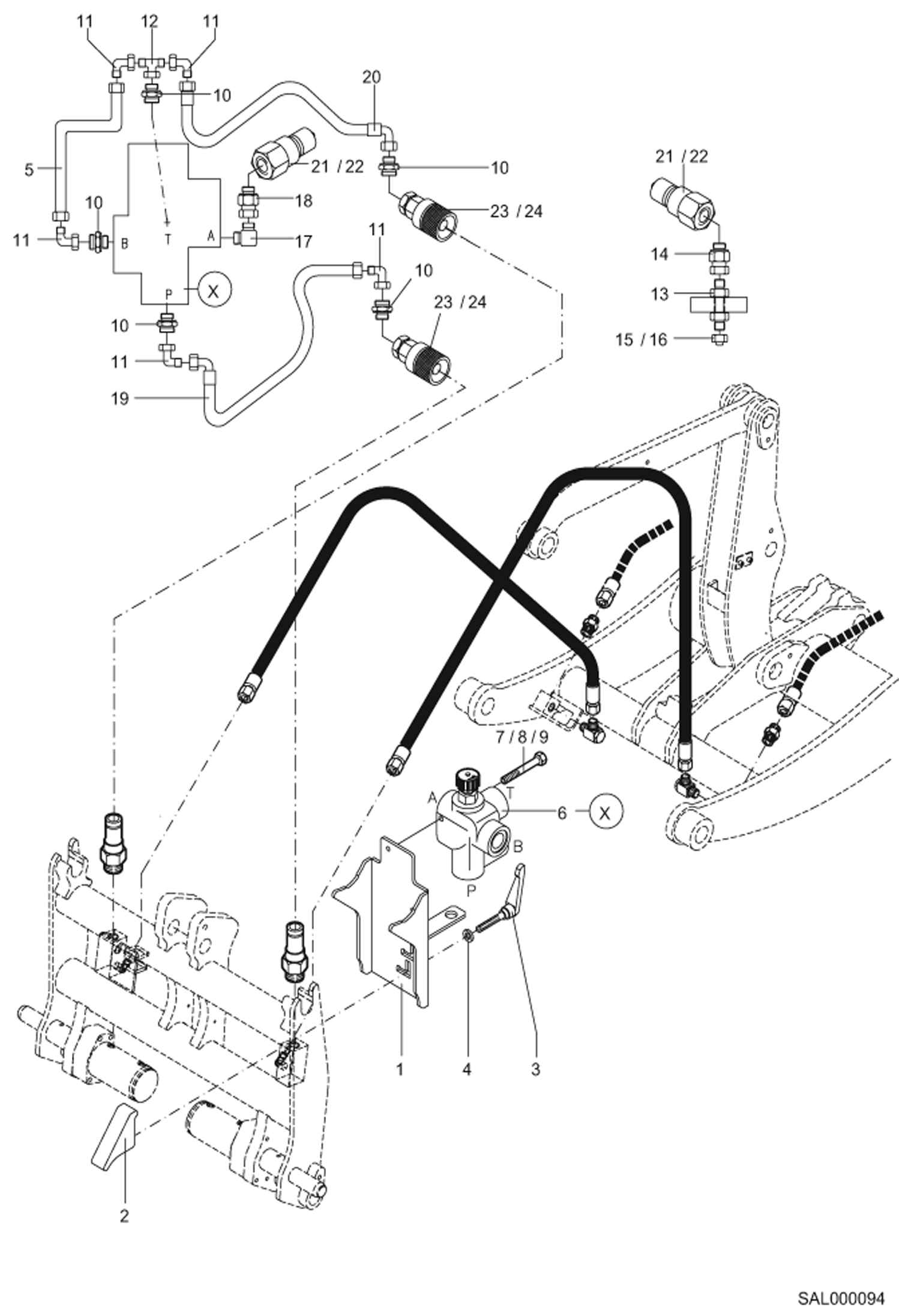 Схема запчастей Bobcat AL440 - HYDR. BREAKER CONNECTION HYDRAULIC INSTALLATION